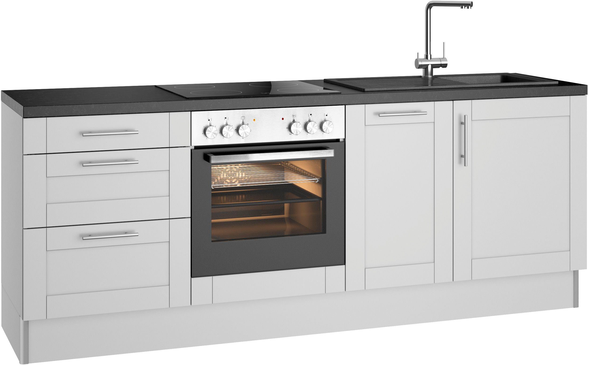 KOCHSTATION Küchenzeile KS-Ahus, 225 cm breit,wahlweise mit E-Geräten,Soft Close Funktion, MDF Fronten
