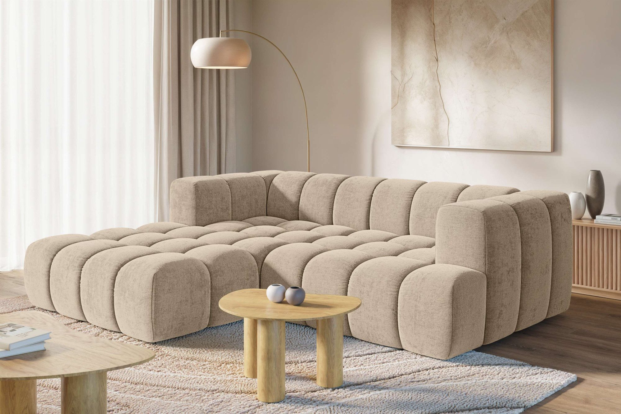 homsy by Ana Johnson Ecksofa »XL« BOUBELLE L-Form extra tief, Design: Bubble-Optik, Breite 247cm, hoher Sitzkomfort dank Wellenunterfederung, XL Sitztiefe 100 cm
