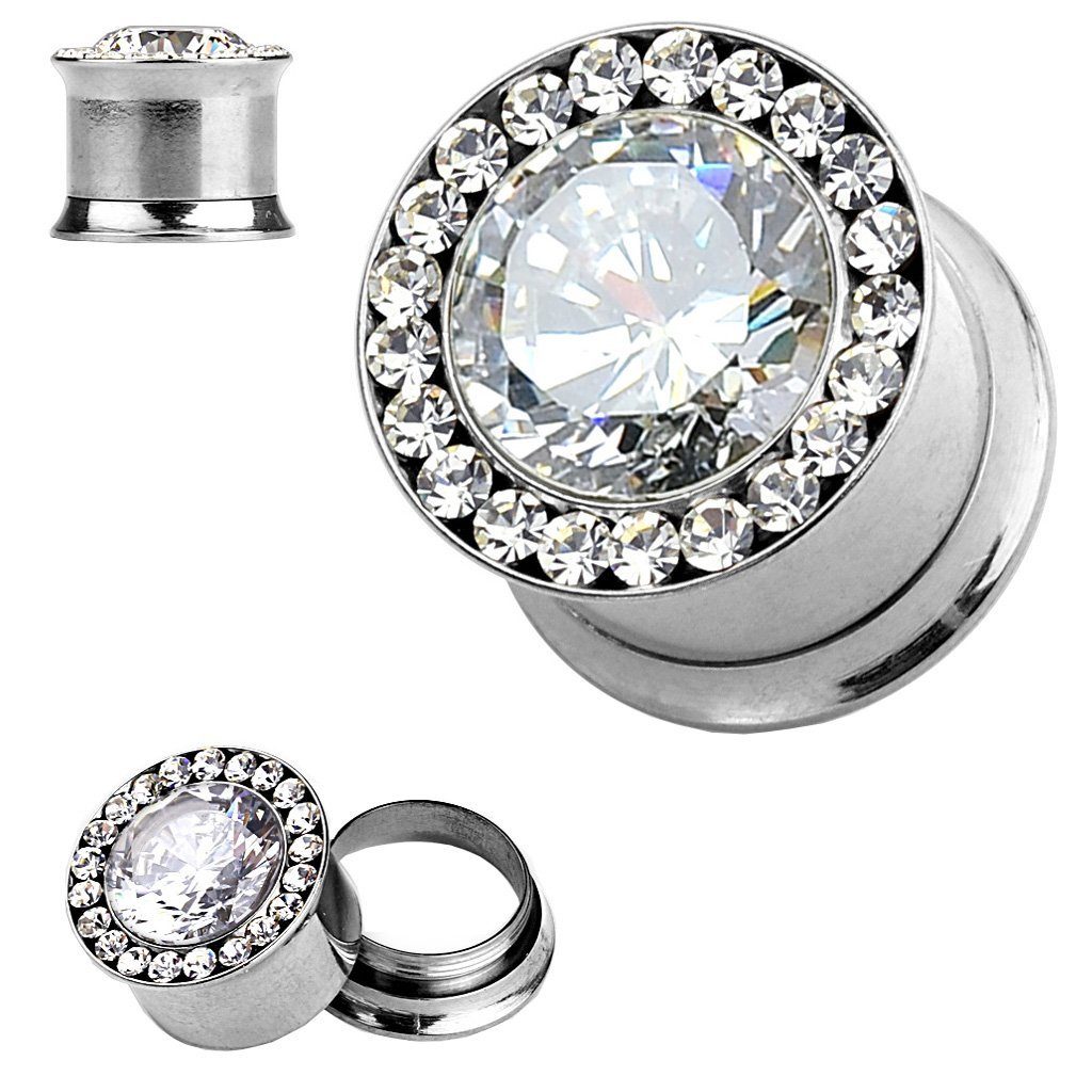 Taffstyle Plug Ohr Tunnel Piercing Edelstahl Multi Kristalle Silber, Flesh Tunnel Piercing Ohrpiercing Chirurgenstahl Multi Kristalle