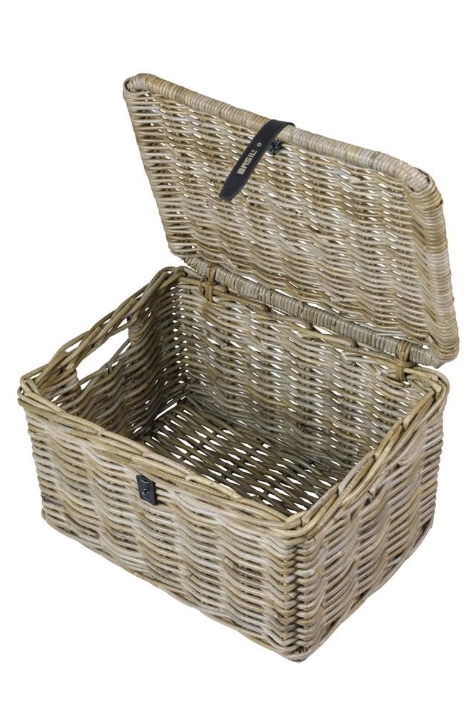 Basil Fahrradkorb Basil Dax L Vorderradkorb aus Rattan mit Deckel - grobm., grau, 36x48x