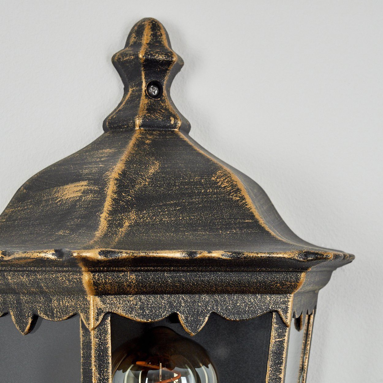 hofstein Außen-Wandleuchte »Viano« Wandlampe in antikem Look, aus Metall/Glas in Braun-Gold/Klar, ohne Leuchtmittel, Wandleuchte m. E27, m. Bewegungsmelder
