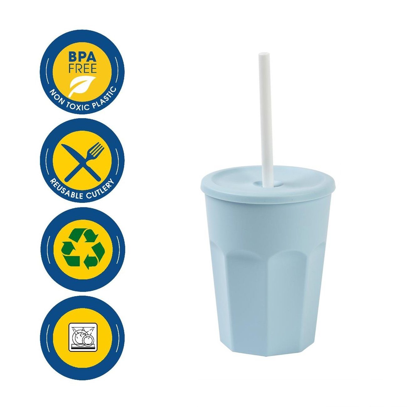 0,25 Deckel Hellblau Wiederverwendbare mit Becher Temperaturbeständig spülmaschinengeeignet, Kunststoff, und Engelland BPA-frei, Liter, lebensmittelecht, Plastikbecher Strohhalm,