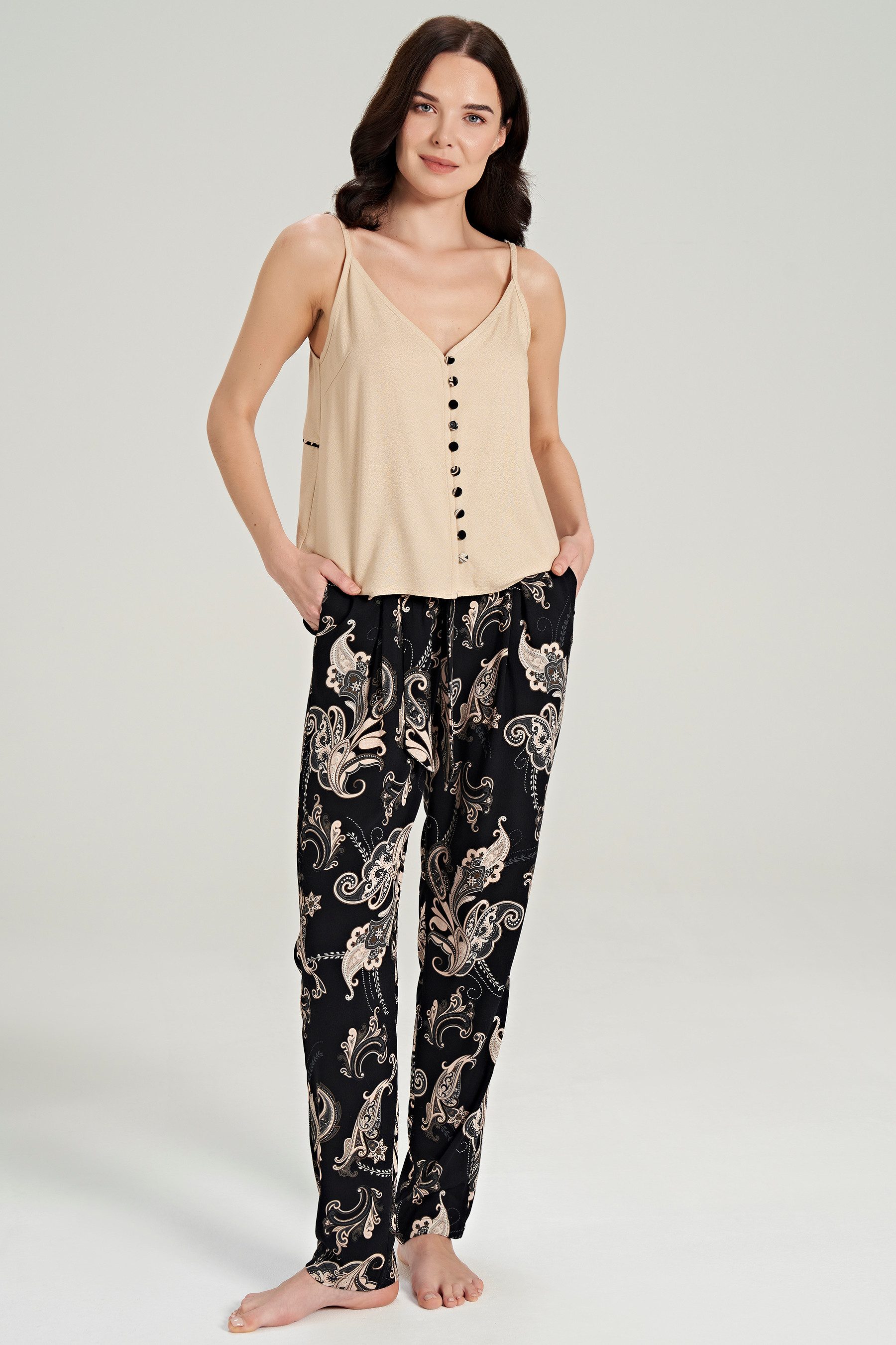 FEYZA Pyjama Damen Pyjama-Set aus Viskose mit Schal-Muster – 2-teilig