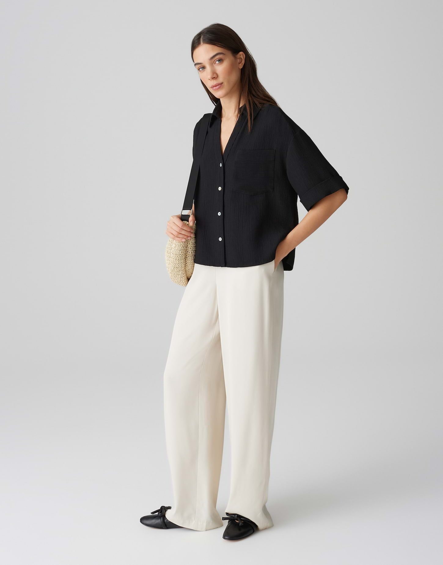 Kurzarmbluse FIORA Loose im Crinkle-Look