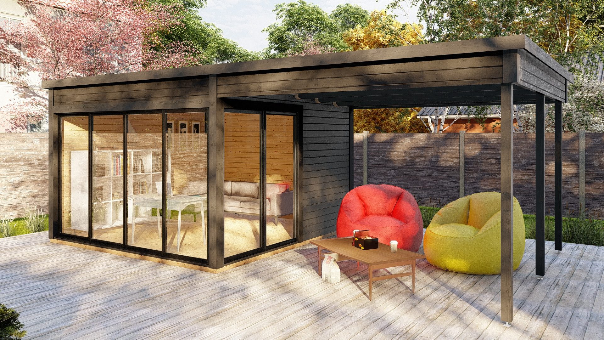 Finn Art Blockhaus Gartenhaus Flachdach 7x4m Holz Sydney 35 Plus, BxT: 720x370 cm, ohne Fußboden, ohne Dacheindeckung