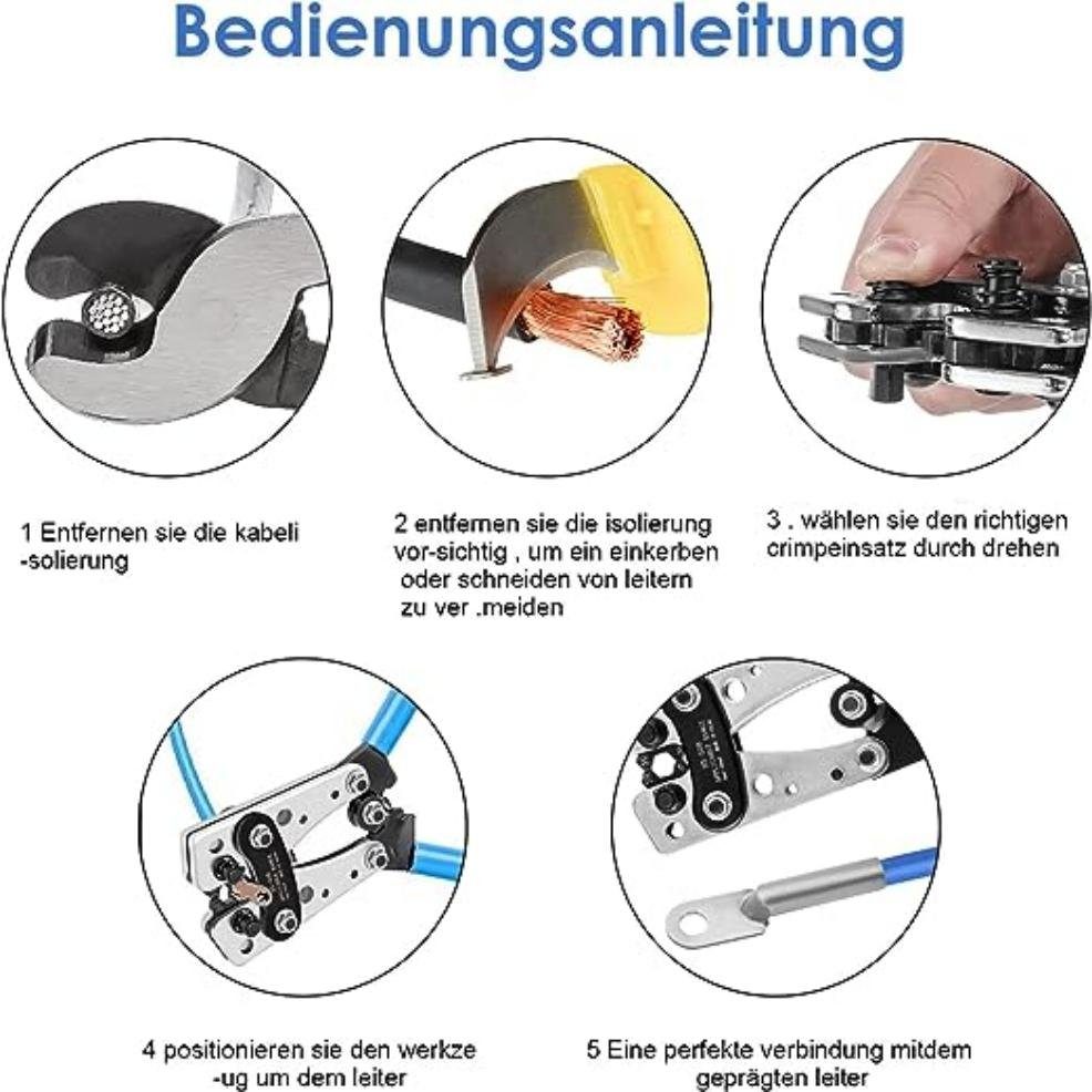 BlingBin Crimpzange 1-tlg., 6/10/16/25/35/50 Multifunktionale 6-50mm², Presszange AWG mm² 10-0, Elektriker, rutschfestem für mit Griff Kabelschneiderzange