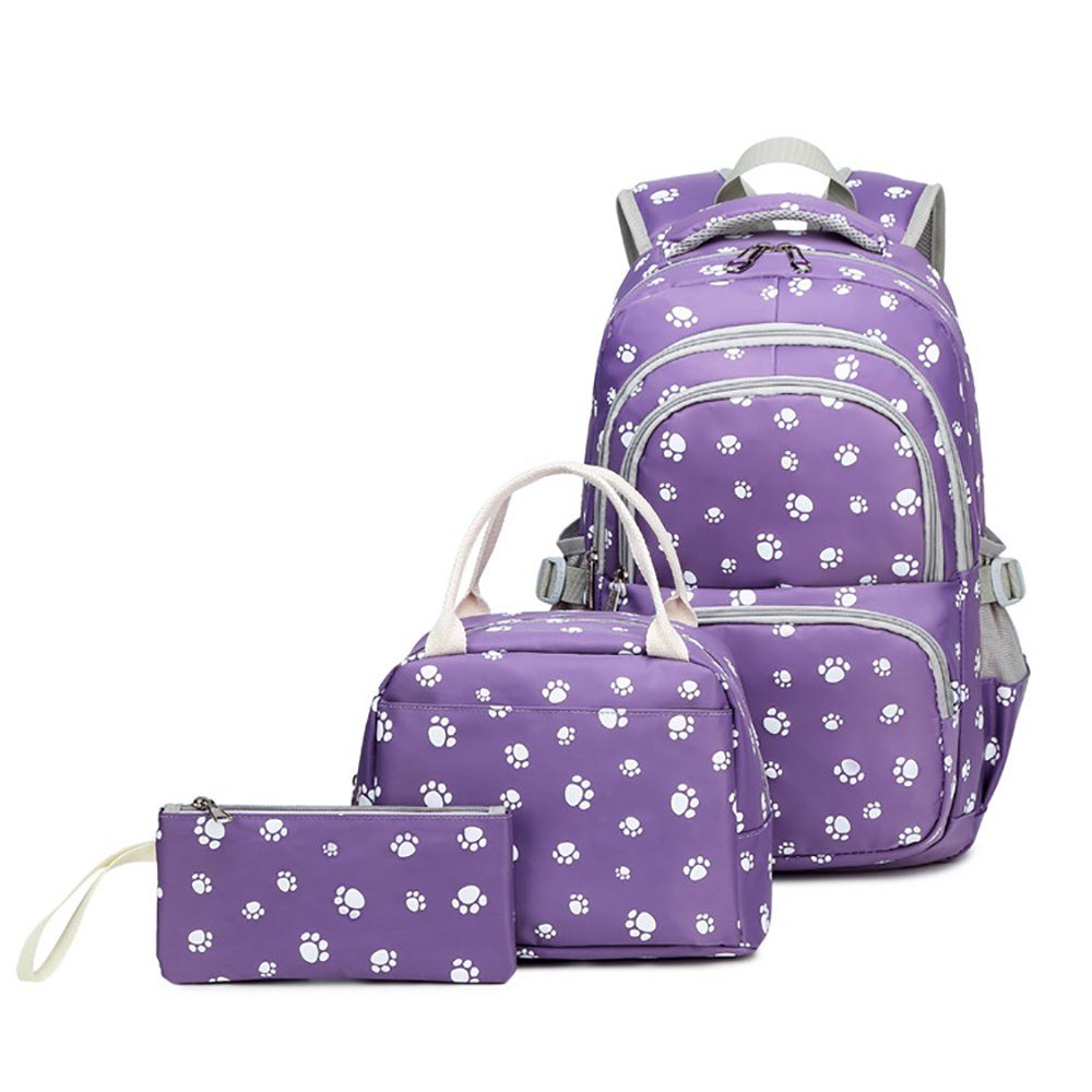 GelldG Vintage Schultaschen Schulrucksack Teenager Rucksack Set Lila Mädchen Rucksack