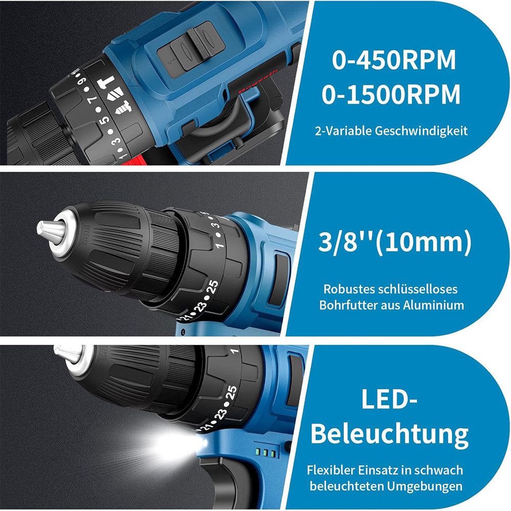 AeroAxis Akku-Bohrschrauber 3 in 1 Akkuschrauber Set Schlagbohrschrauber Bo günstig online kaufen