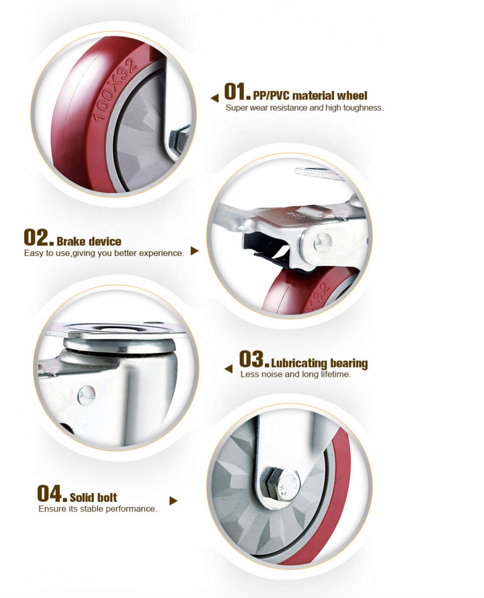 GBL Caster Wheels Möbelrolle Hochbelastbare Lenkrollen 100mm, Möbelrollen 600KG Schwerlast 4 Möbelrollen 100mm