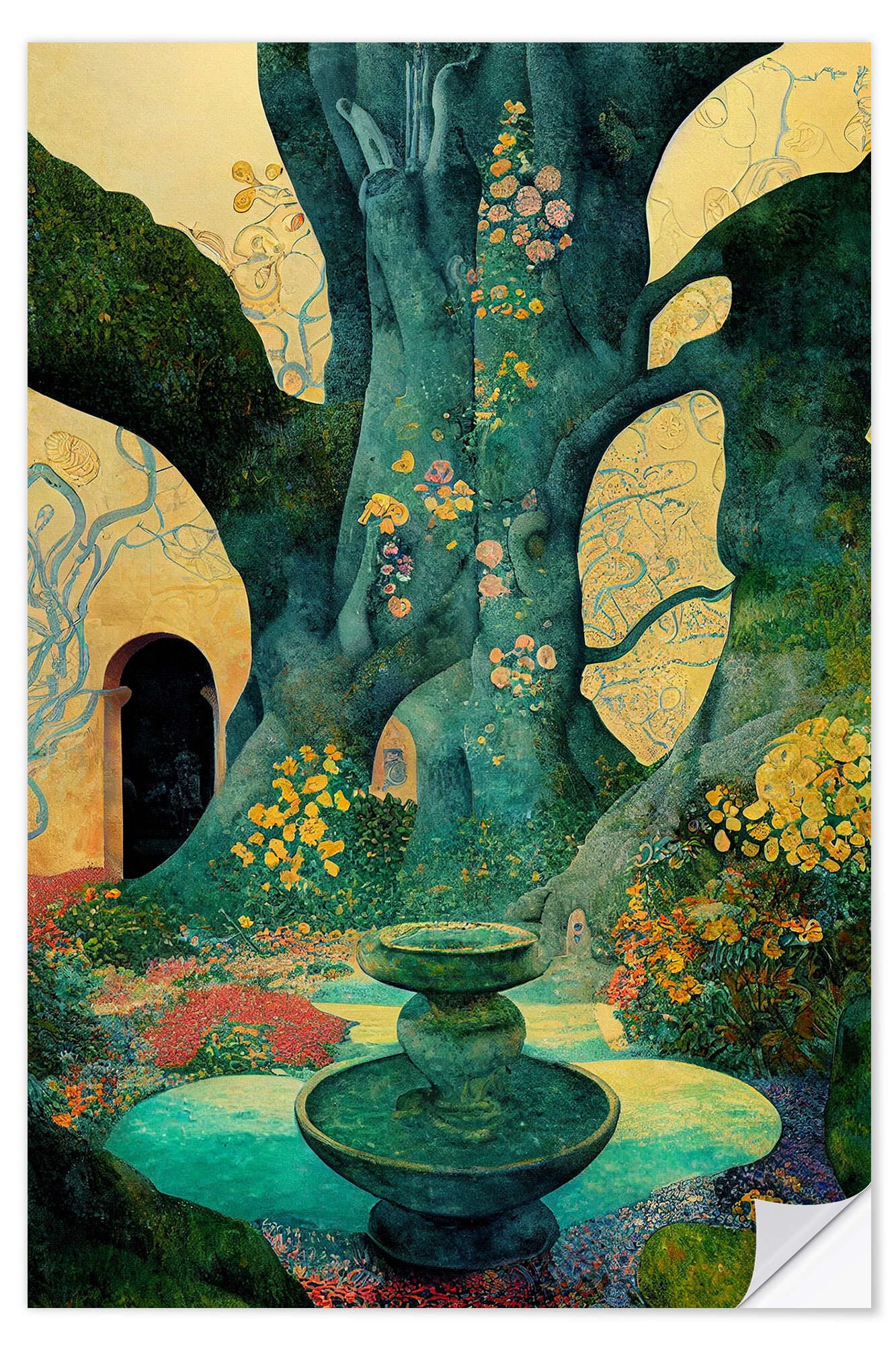 Posterlounge Wandfolie Mariusz Flont, Der Brunnen und der Baum, Malerei