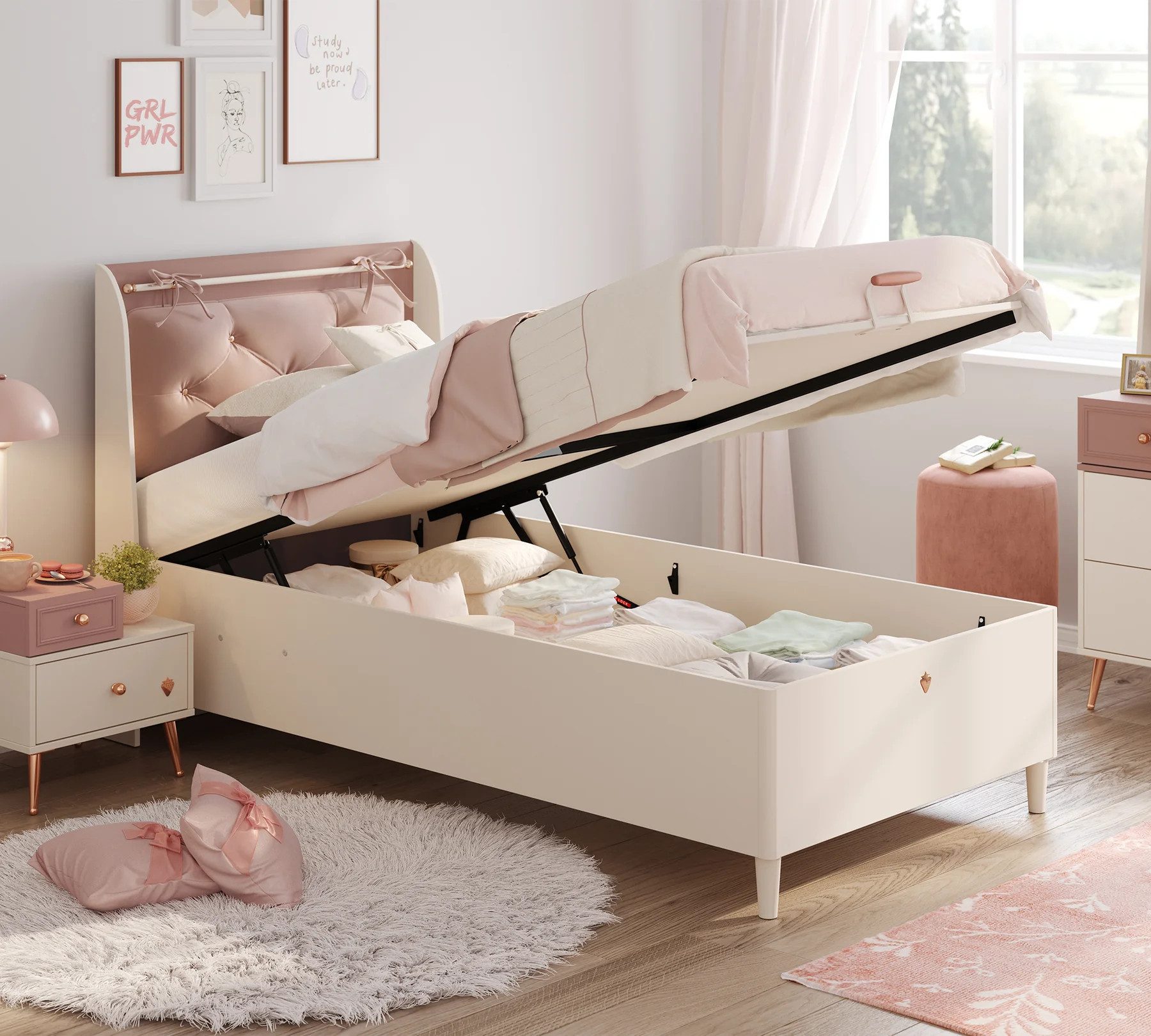 Möbel-Zeit Stauraumbett ELEGANCE – 100x200 / 120x200 cm – Altrosa & Roségold