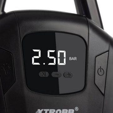 XTROBB Kompressor Turbo Pro: Kompakter Autokompressor mit LCD-Anzeige & Taschenlampe, 120 W, max. 10,00 bar, Autokompressor-Set, Akku Kompressor mit 2 Sicherungen und 3 Pumpspitzen