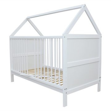 Micoland Kinderbett Babybett Kinderbett Juniorbett Bett Haus 140x70 cm umbaubar weiß