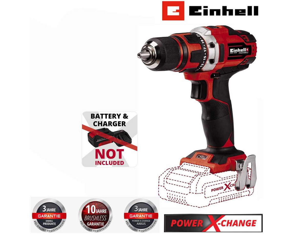 Thumbnail - Einhell Akku-Bohrschrauber Bohrschrauber TE-CD 18/40 Li-Solo 18 V Drehzahl-Elektronik, LED-Licht