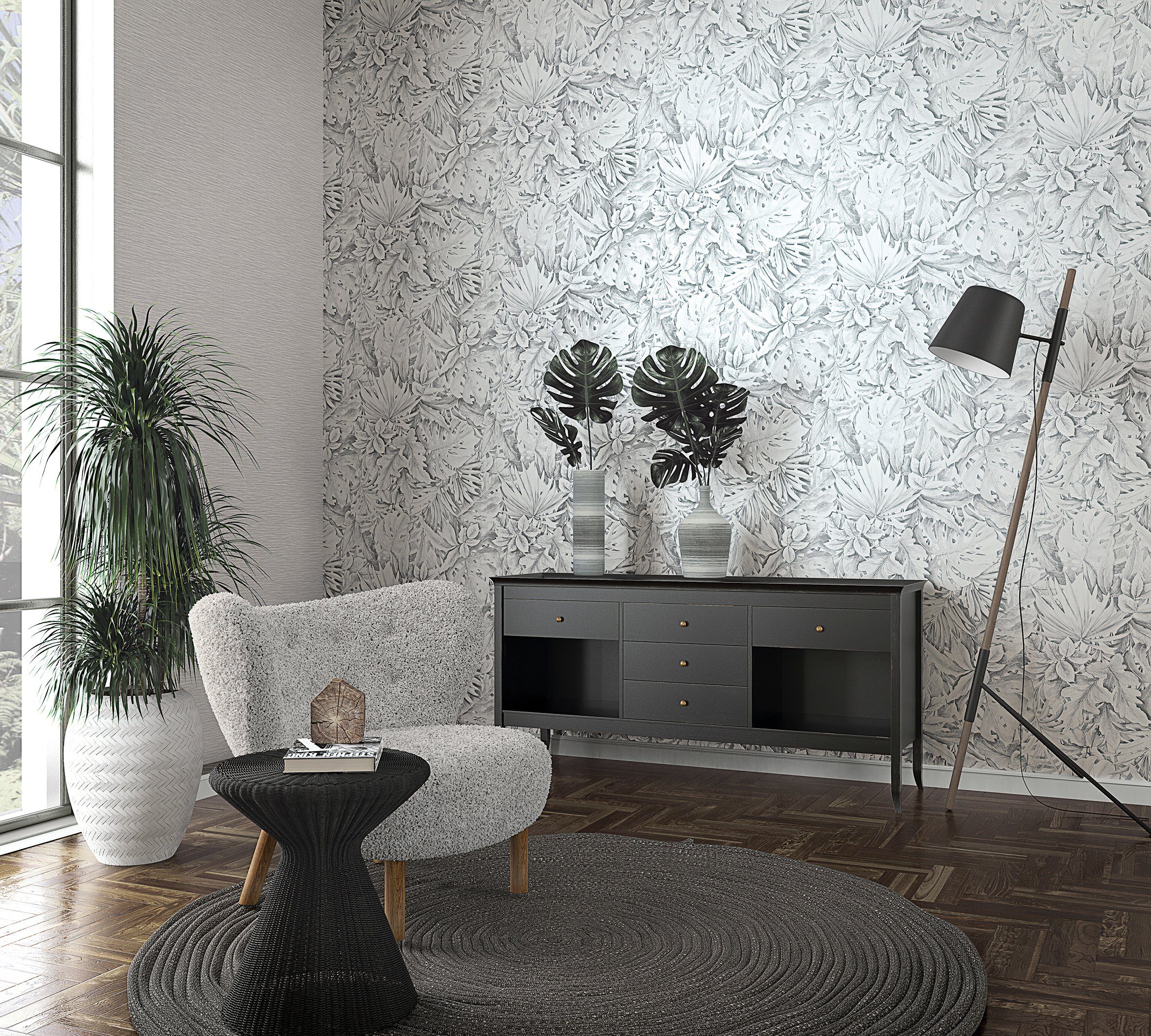 Marburg Vliestapete, floral, matt, botanisch, (1 St), Blattmuster, moderne Tapete für Wohnzimmer Schlafzimmer Küche
