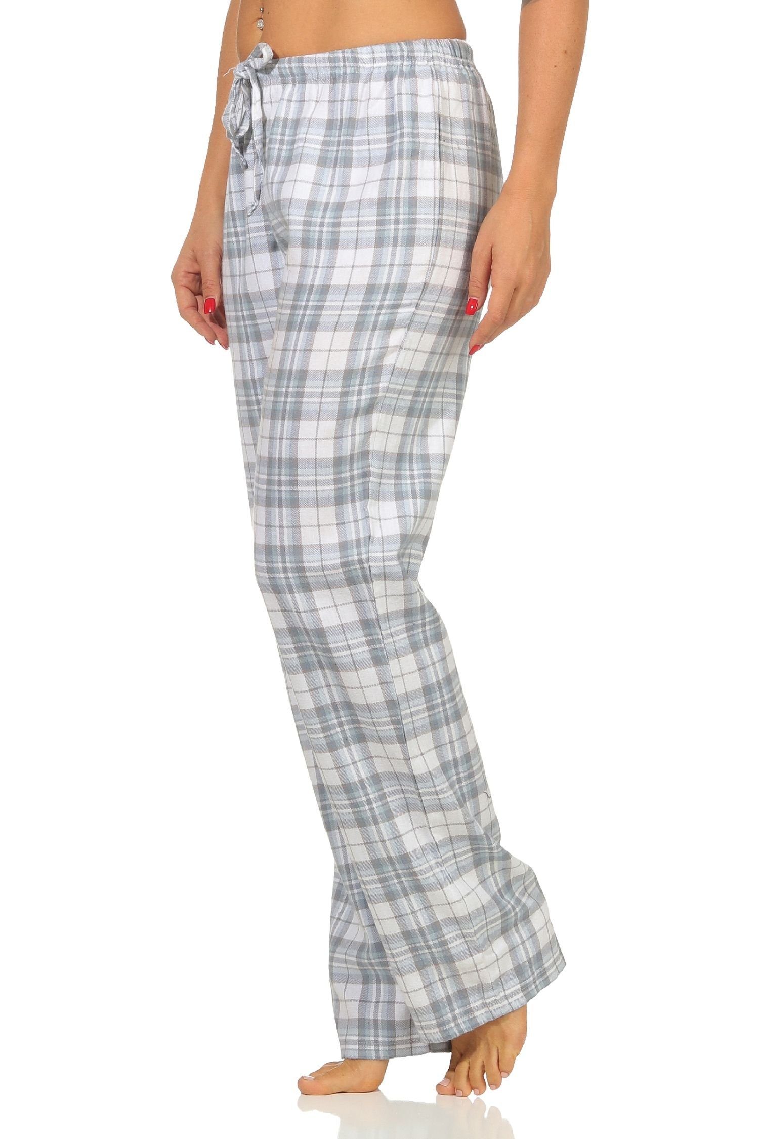 Normann Pyjama Dame Flanell Schlafanzug Hose kariert aus Baumwolle ideal zum relaxen