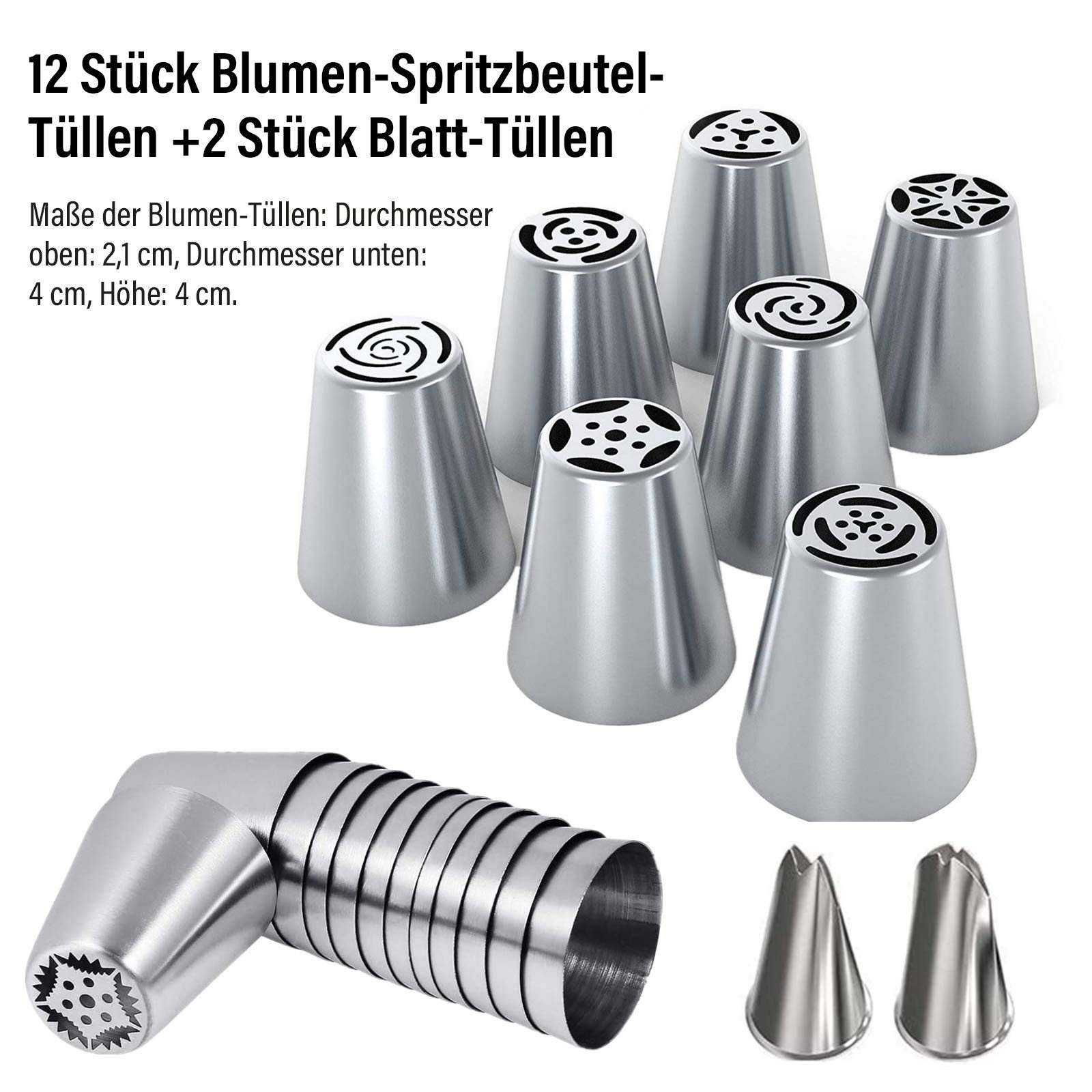 MOPUEA Spritzbeutel Russische Spritztüllen und 1 Profi-Spritzbeutel 20cm Backzubehör (Deko-Set mit Edelstahl-Garniertüllen waschbar, Wiederverwendbar, 27-tlg.,  – Bild 3 von 5
