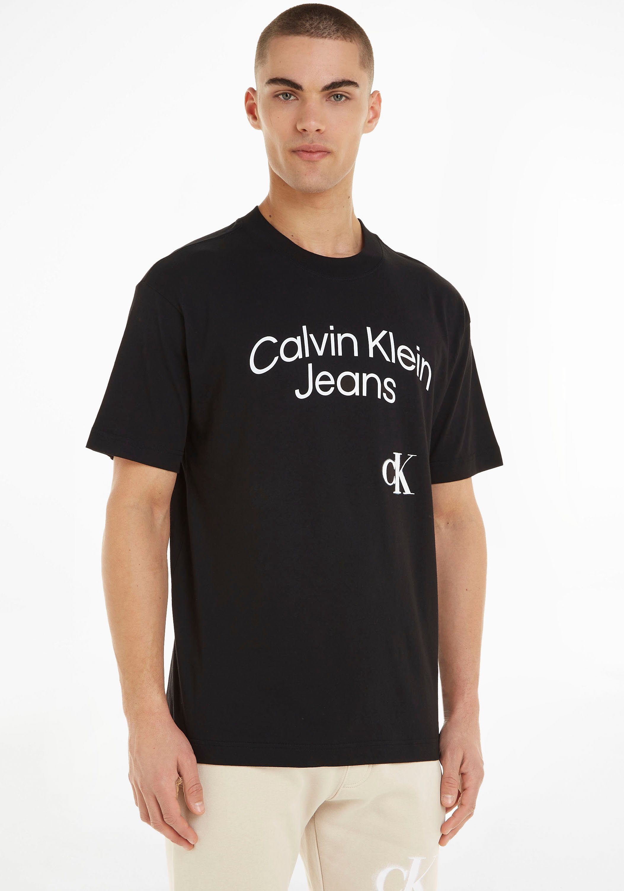 Calvin Klein Jeans T-Shirt mit großem Logoschriftzug schwarz