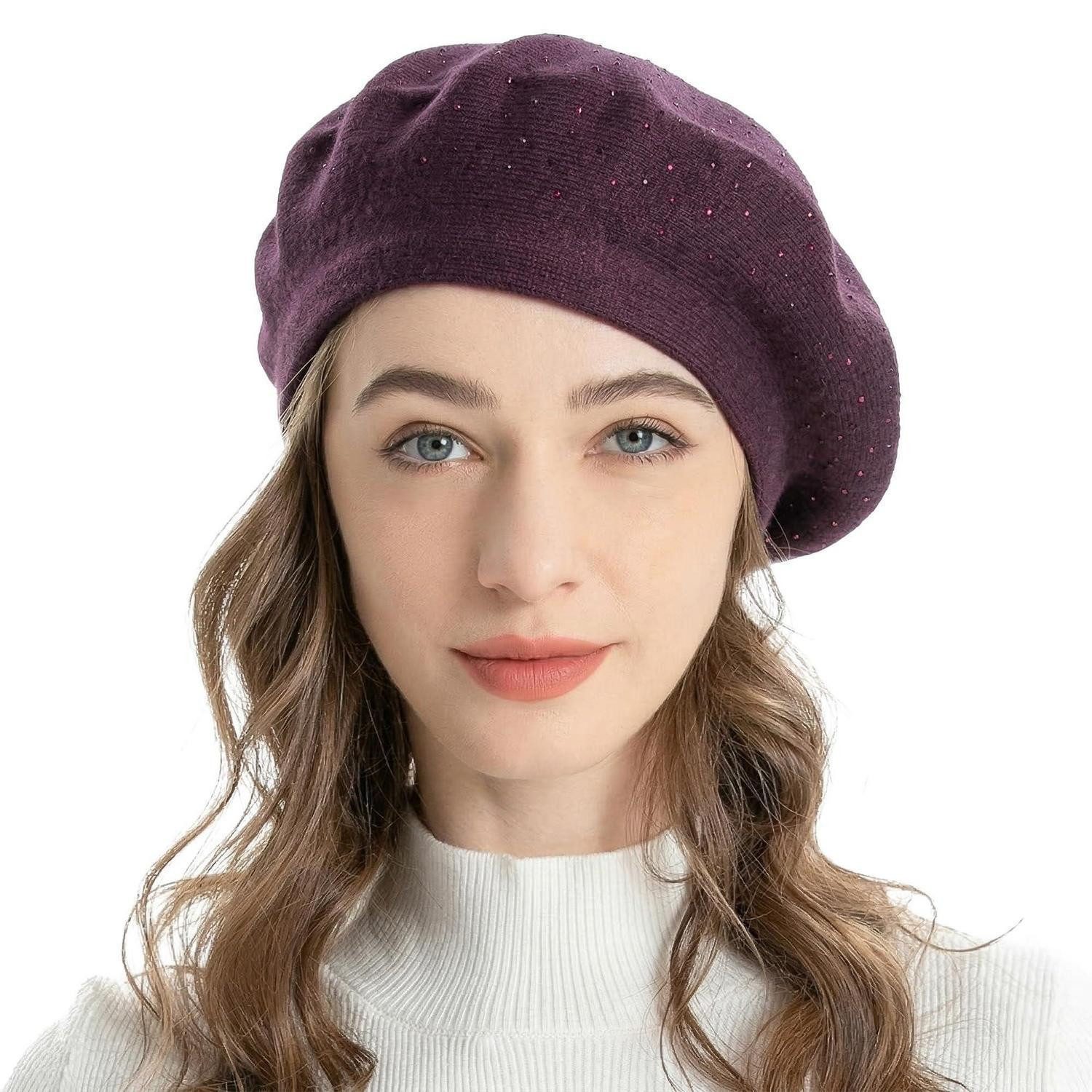 LuxusKollektion Baskenmütze Baskenmütze Damen Wendbar Kaschmir Einheitsgröße Violett (1-St)