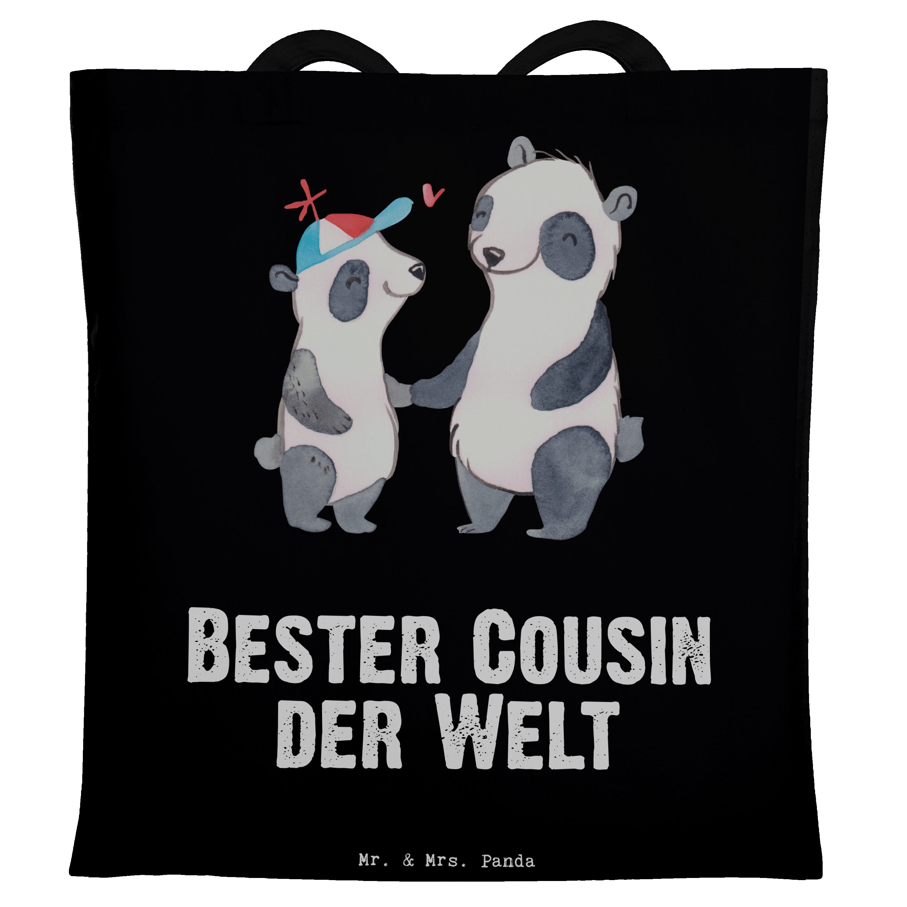 Mr. & Mrs. Panda Tragetasche Panda Bester Cousin der Welt - Schwarz - Geschenk, Danke, Geschenktip (1-tlg)
