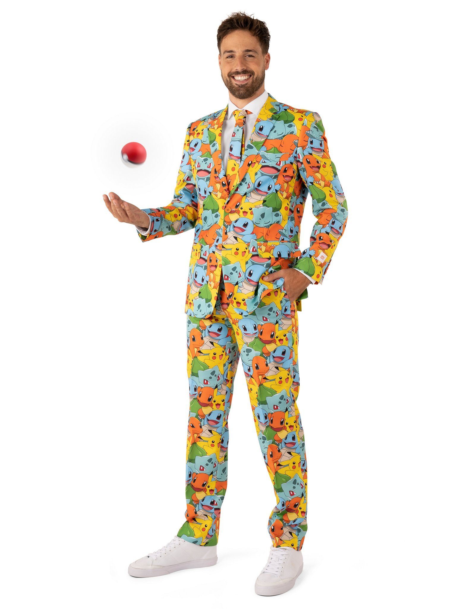 Opposuits Partyanzug Pokémon Anzug - Kostüm für Karneval Mottoparty, Knallbunter Pokémon-Anzug mit Pikachu & Co.