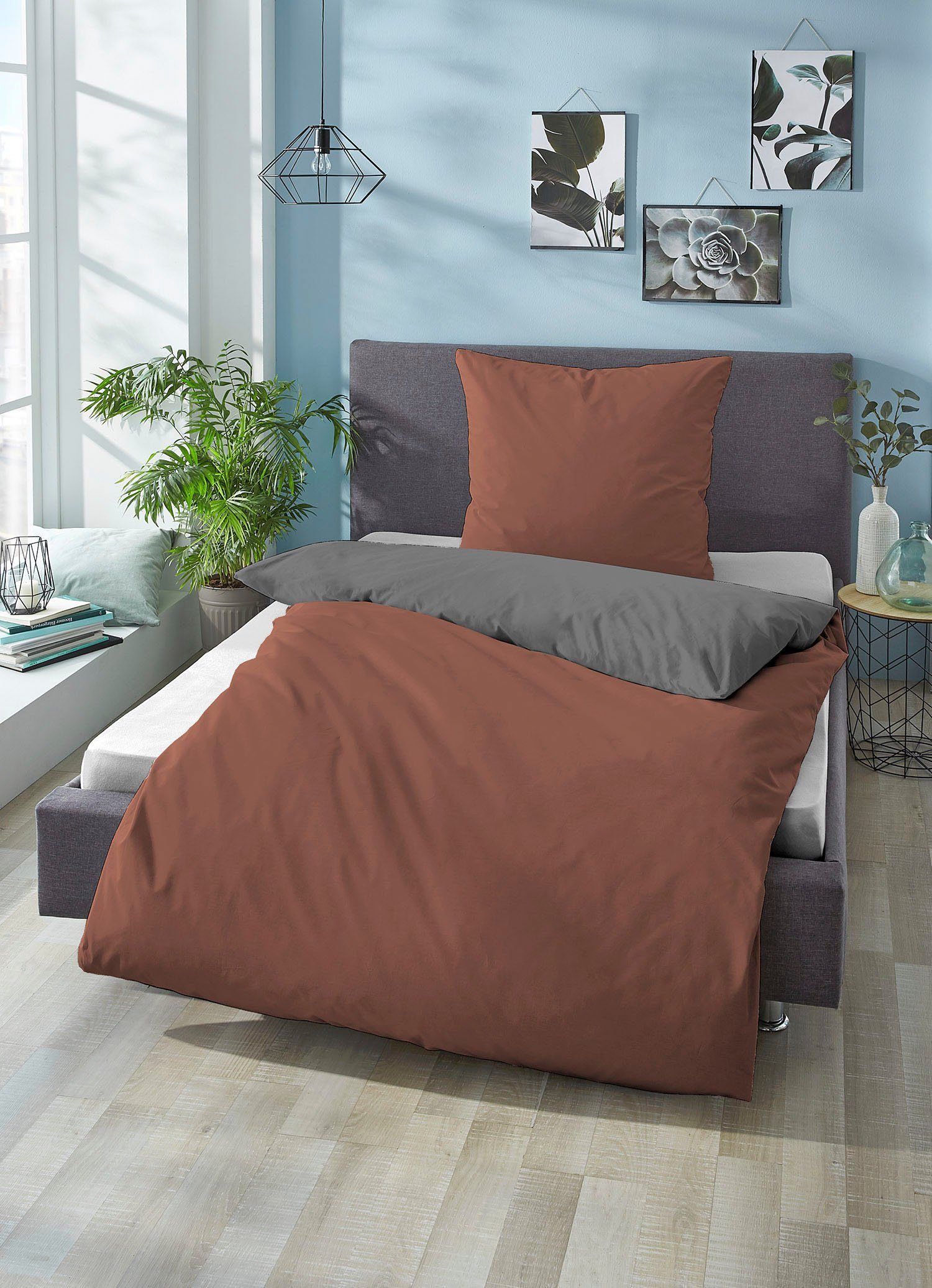 Biberna Wendebettwäsche Alma in Gr. 135x200, 155x220 oder 200x200 cm, Linon, 2 teilig, Bettwäsche aus Baumwolle, Reißverschluss, Bettwäsche mit Wendeoptik