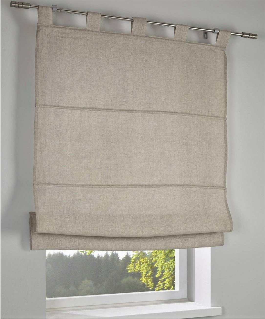 Raffrollo Metis Leinen, Kutti, mit Schlaufen, freihängend, einfarbig