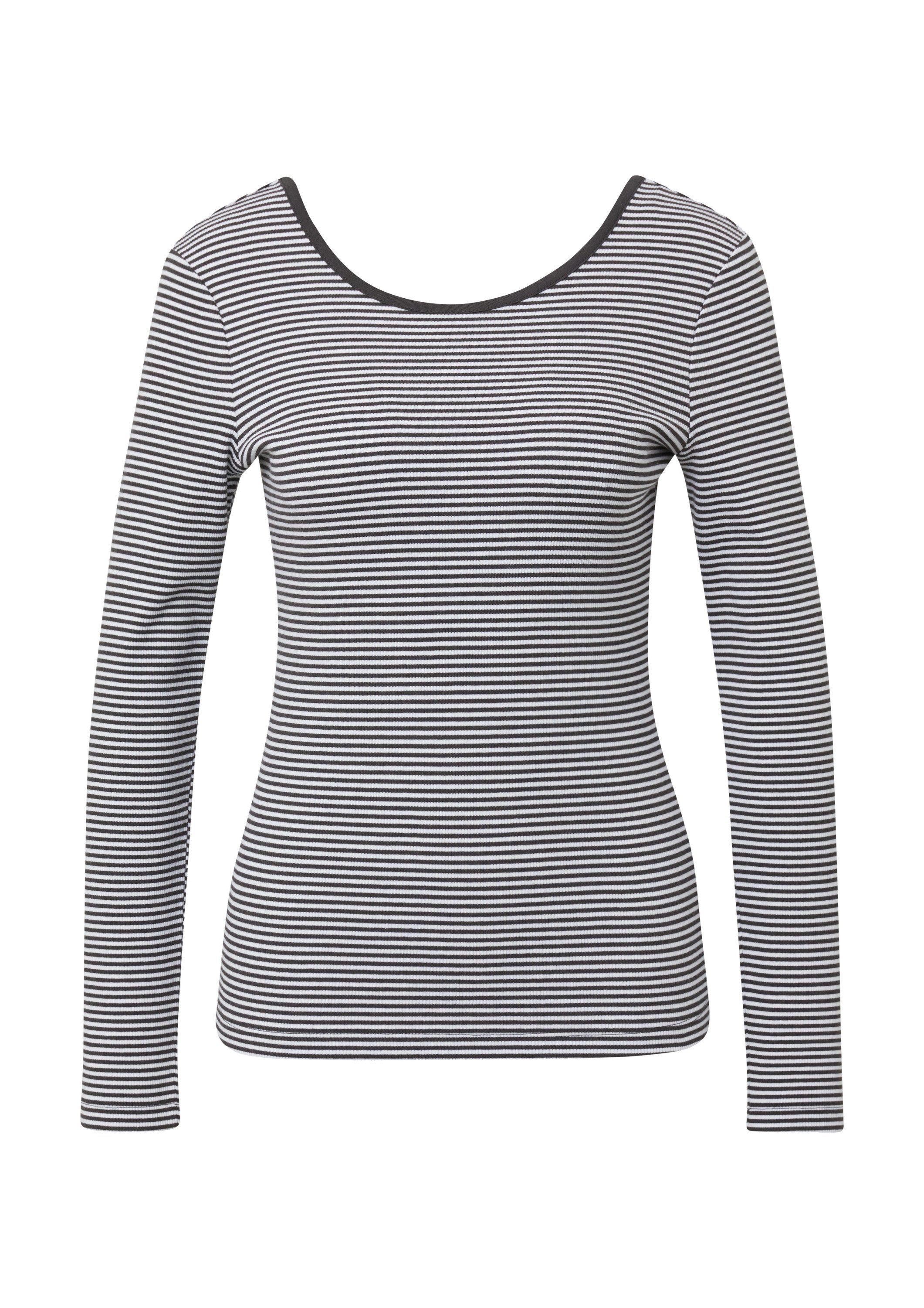 comma Langarmshirt T-Shirt Ringelshirt aus Rippware mit femininem Rückenausschnitt