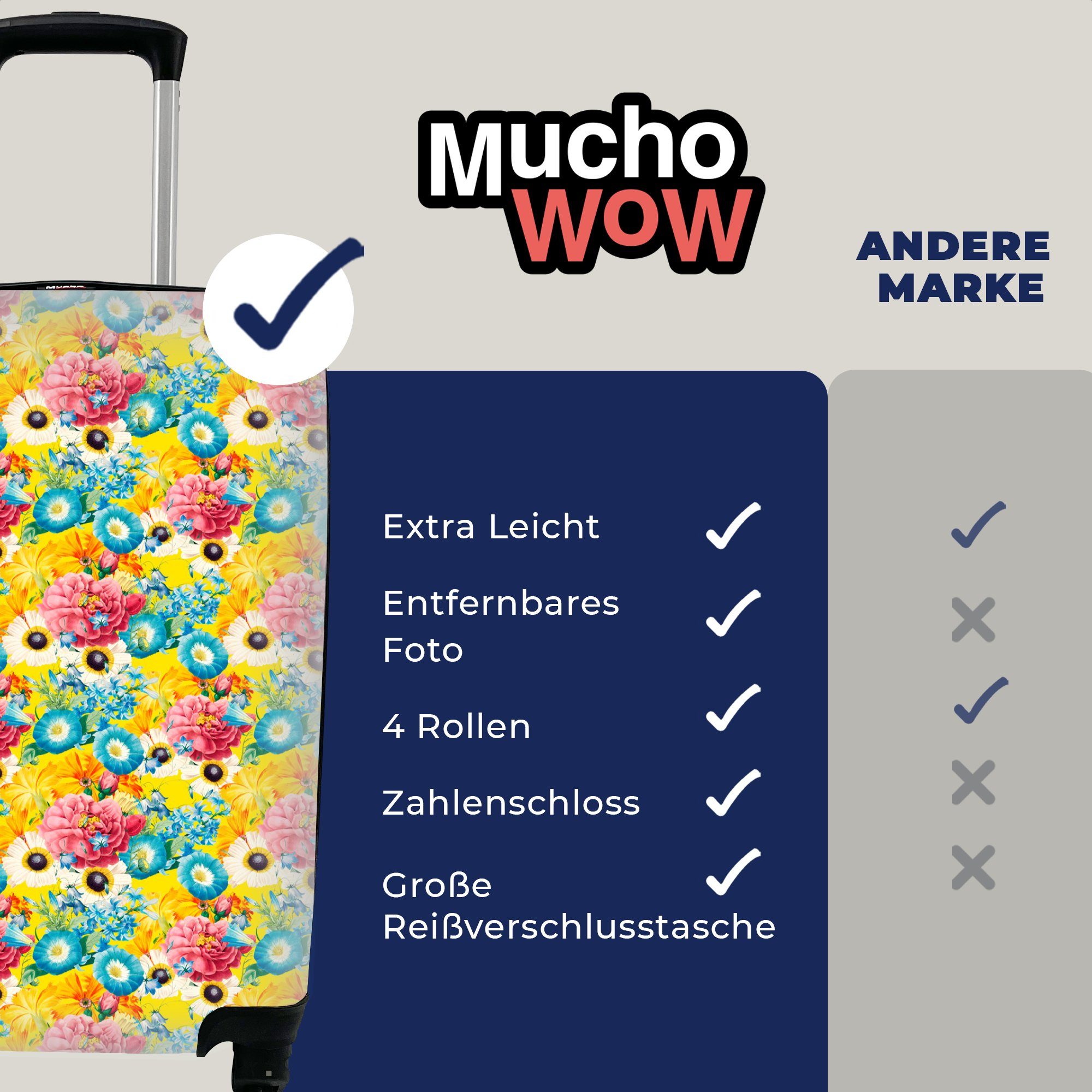 MuchoWow Handgepäckkoffer Blumen rollen, Rollen, Trolley, - Farben Reisetasche Handgepäck 4 mit Reisekoffer - Palette, für Ferien