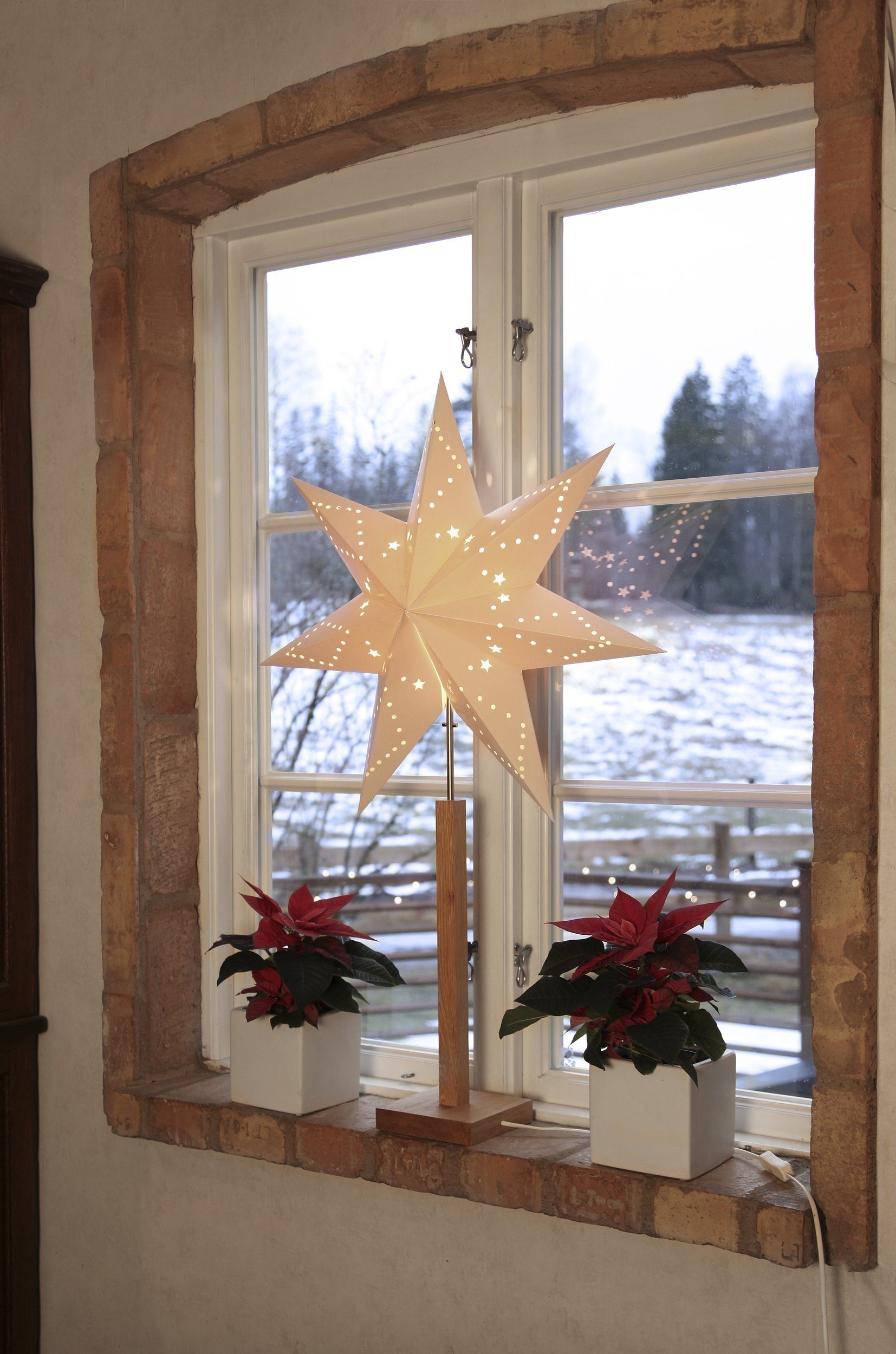 EGLO Papierstern Karo, Tisch Weihnachtsstern, Deko-Stern Kabel weiß Fenster, mit beleuchtet