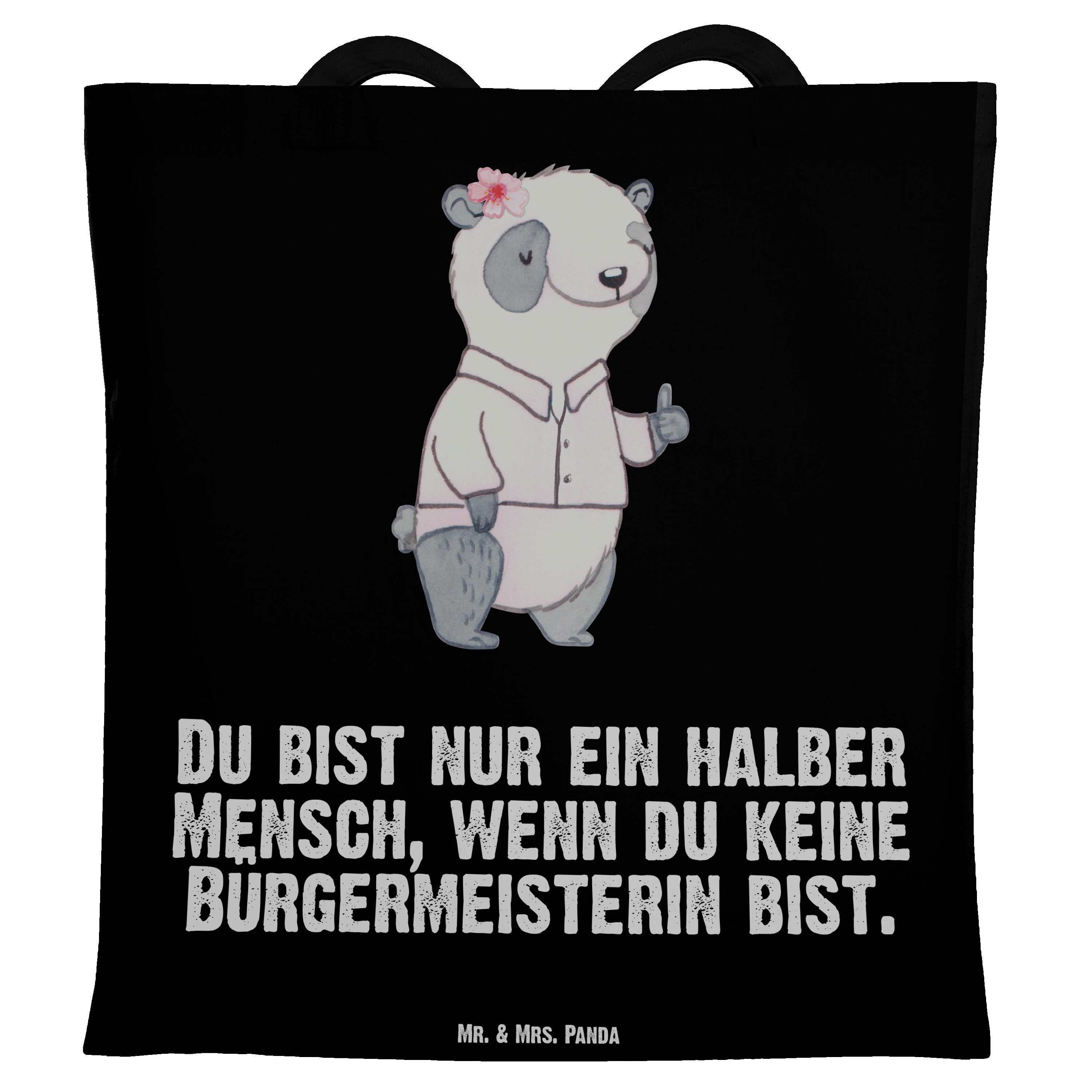 Mr. & - - Geschenk, Bürgermeisterin Mrs. Bürgermeister Rathaus, Tragetasche (1-tlg) Schwarz Herz mit Panda
