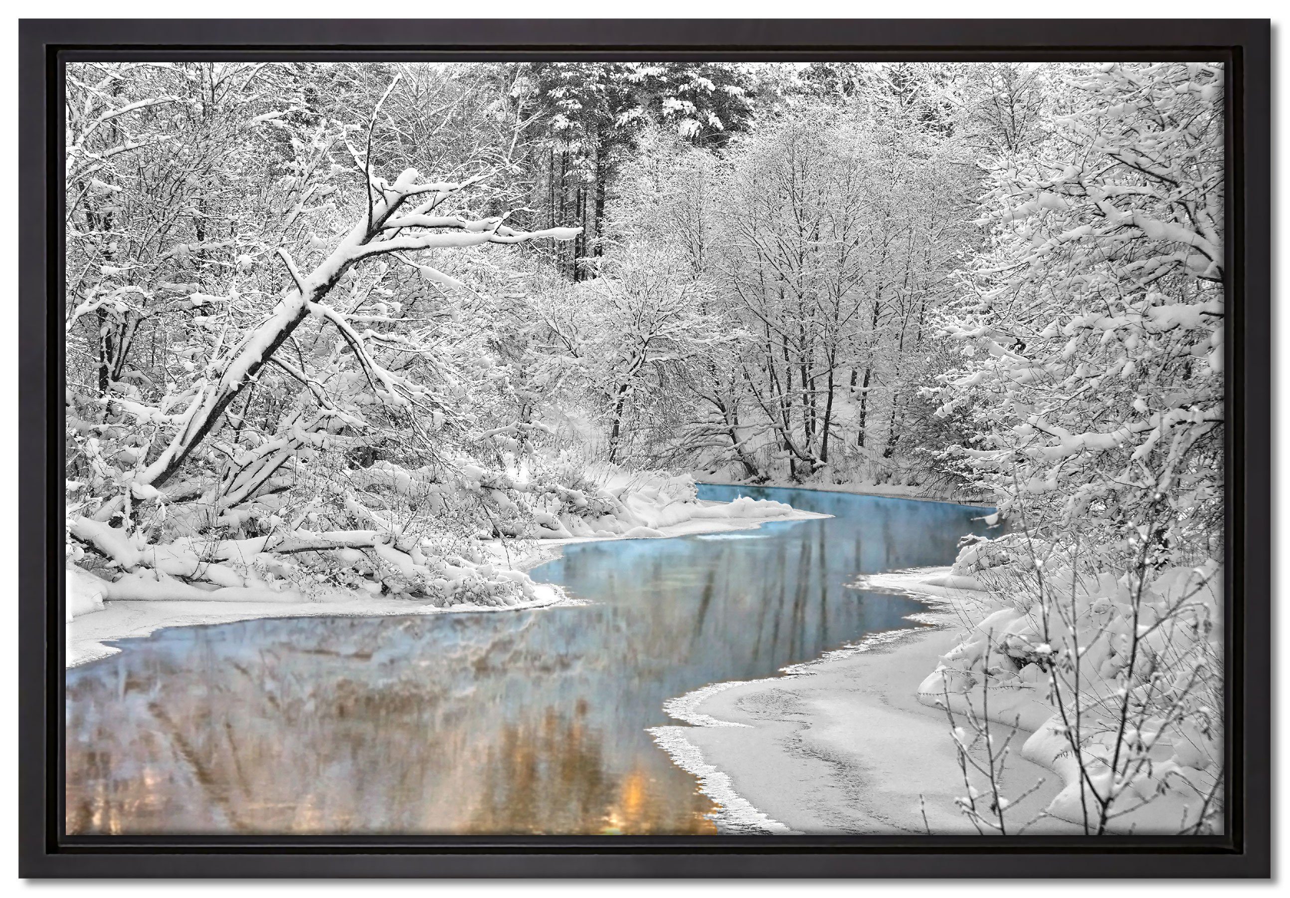 Pixxprint Leinwandbild Atemberaubende Winterlandschaft, Wanddekoration (1 St), Leinwandbild fertig bespannt, in einem Schattenfugen-Bilderrahmen gefasst, inkl. Zackenaufhänger