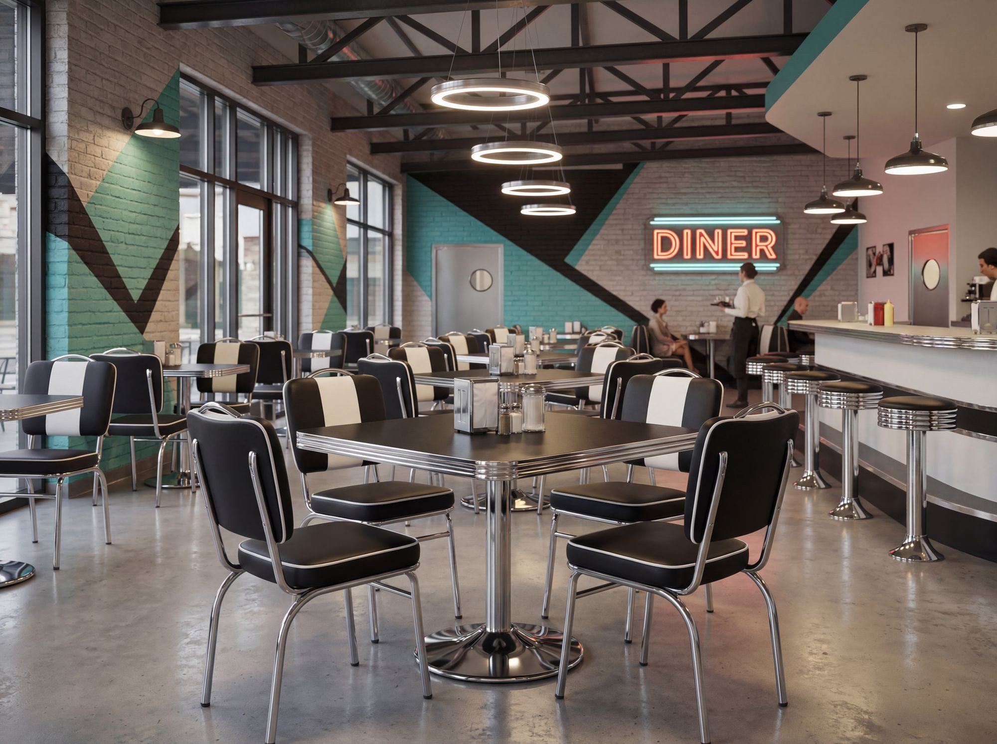 FINEBUY Esszimmerstuhl American Diner Stuhl 50er Jahre Retro Möbel Stuhl (American Diner, Küchenstuhl Kunstleder Schwarz), Esszimmerstuhl USA, Design Polsterstuhl Esszimmer