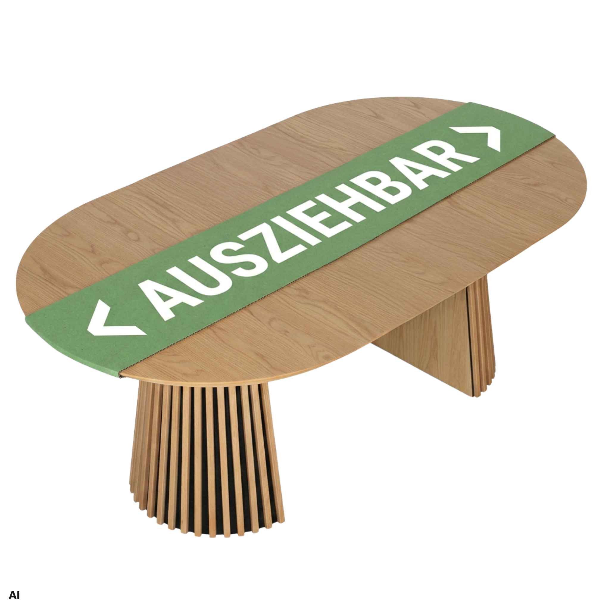 MR.DEKO Esstisch Holz rund Ø 120 cm Natur Oak Esszimmertisch Eiche FSC®-zertifiziert (1-St), Runde Tischplatte aus MDF mit Eichenfurnier, Gestell Lamellenoptik