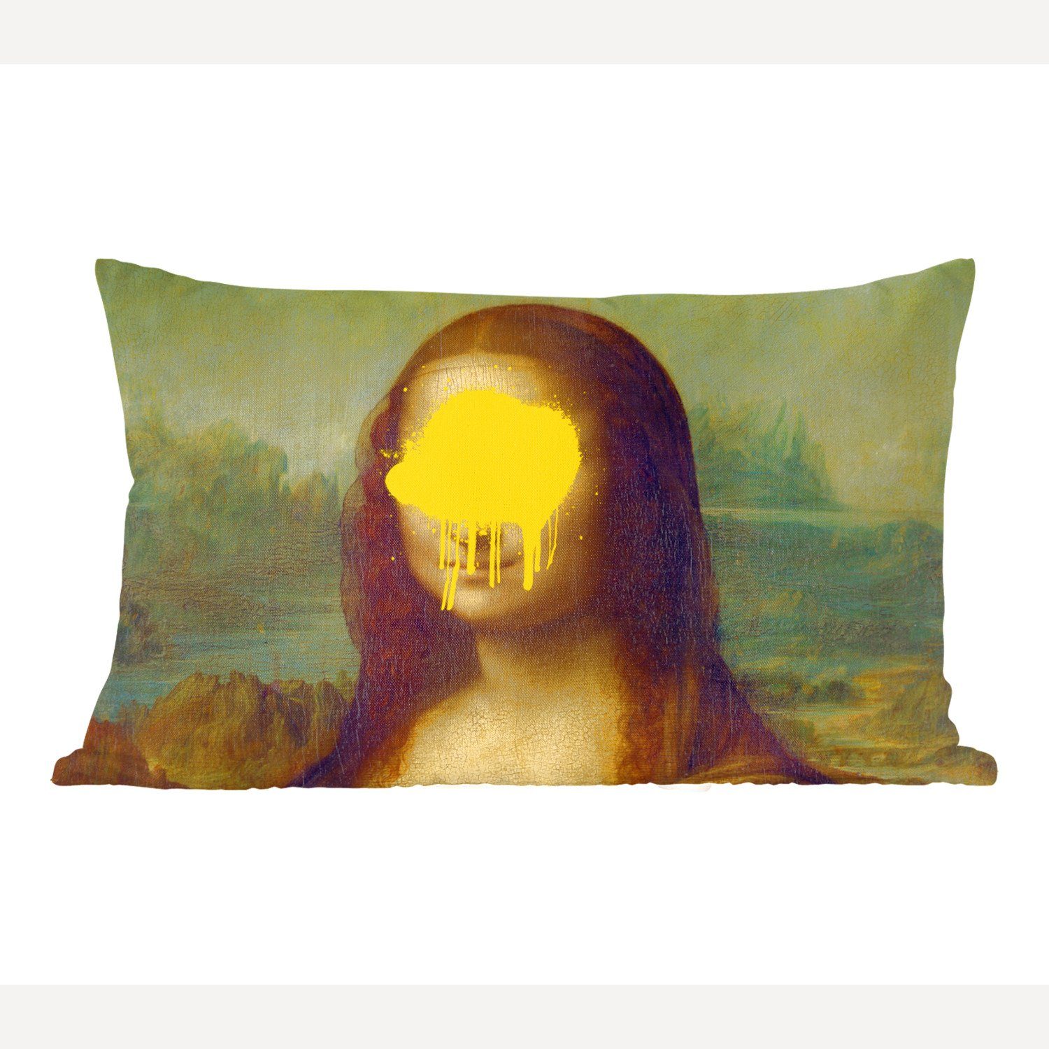 Dekokissen Mona mit Gelb, - Leonardo - Dekoration, Dekokissen da Wohzimmer MuchoWow Zierkissen, Lisa Füllung, Vinci Schlafzimmer