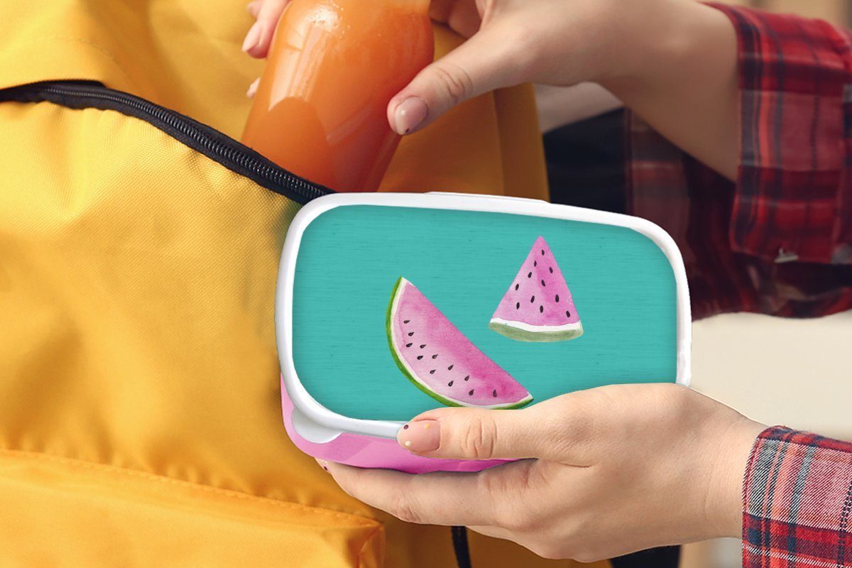 Kunststoff, - rosa Wassermelone Erwachsene, Kunststoff Lunchbox Kinder, (2-tlg), Snackbox, MuchoWow Mädchen, Obst - Brotdose Brotbox Blau, für