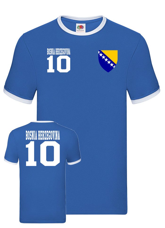 Blondie & Brownie T-Shirt Herren Bosnia Herzegovina Bosnien Sport Trikot Fußball Meister EM Euro Kontrastnaht