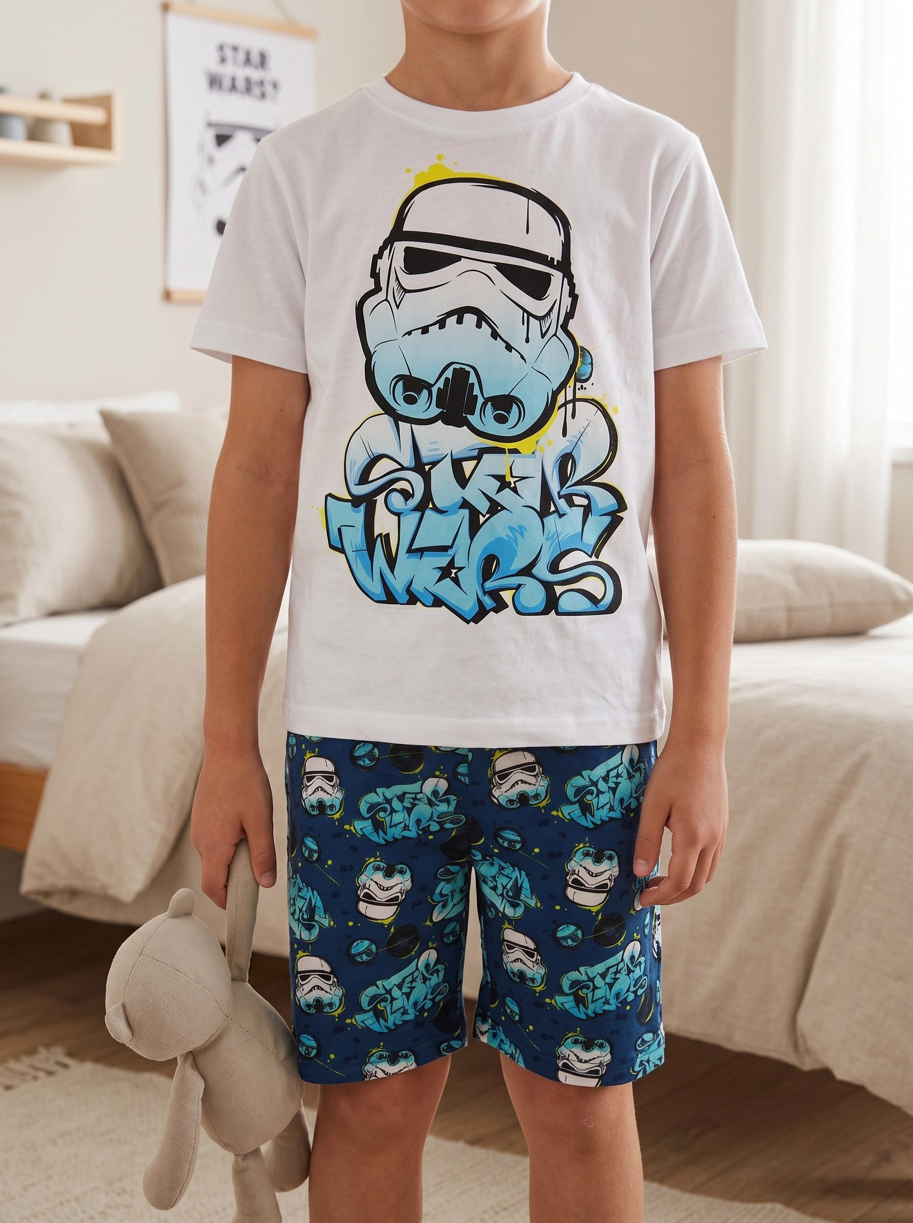 Disney Schlafanzug Star Wars Storm Trooper Kinder Pyjama Schlafanzug kurz 110-140 (Set) Gr. 110 bis 140, 100% Baumwolle – Bild 2 von 5