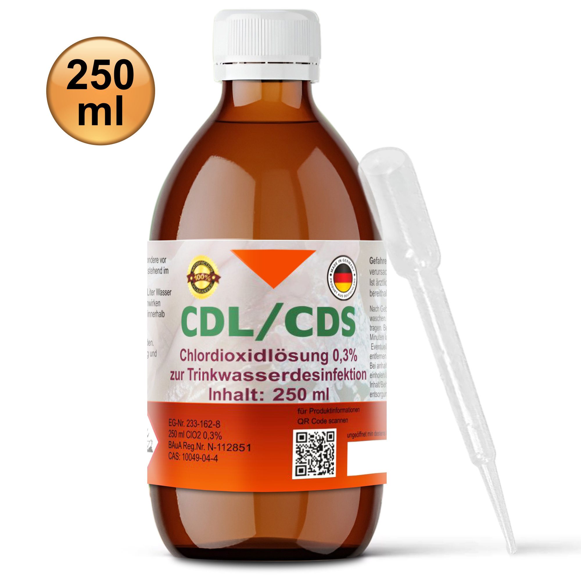 Black Baroness Ltd. CDL <0,3% CDS Chlordioxid Fertiglösung in Braunglasflasche mit Pipette Oberflächen-Desinfektionsmittel (250 ml CDL/CDS in Braunglasflasche mit Pipette 250 ml)