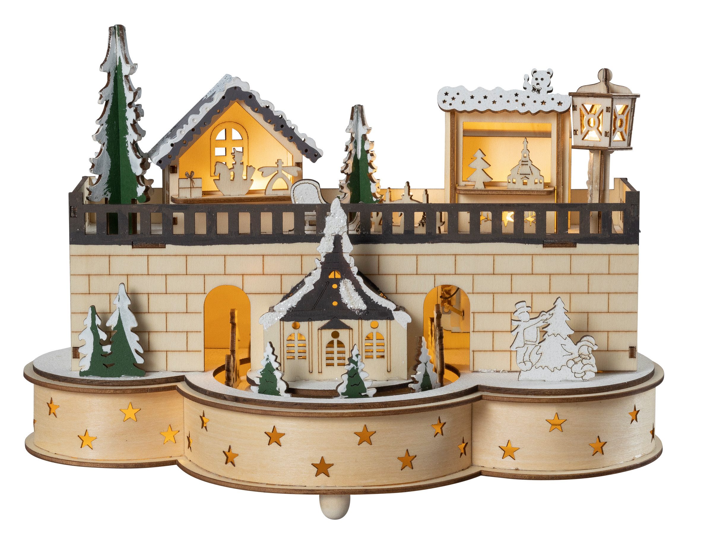 HGD Dekoobjekt Weihnachtsdorf Seiffen - aus Holz gefertigt - inklusive Trafo, winterliche Tischdekoration mit LED-Beleuchtung für festliche Stimmung