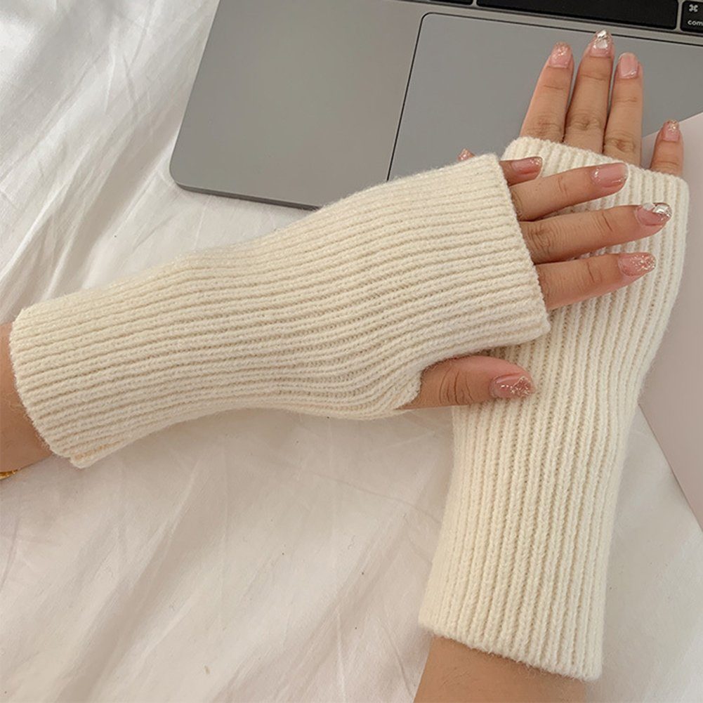 ManKle Strickhandschuhe Winter Fingerlose Handschuhe,Damen Strick Handschuhe Weiß