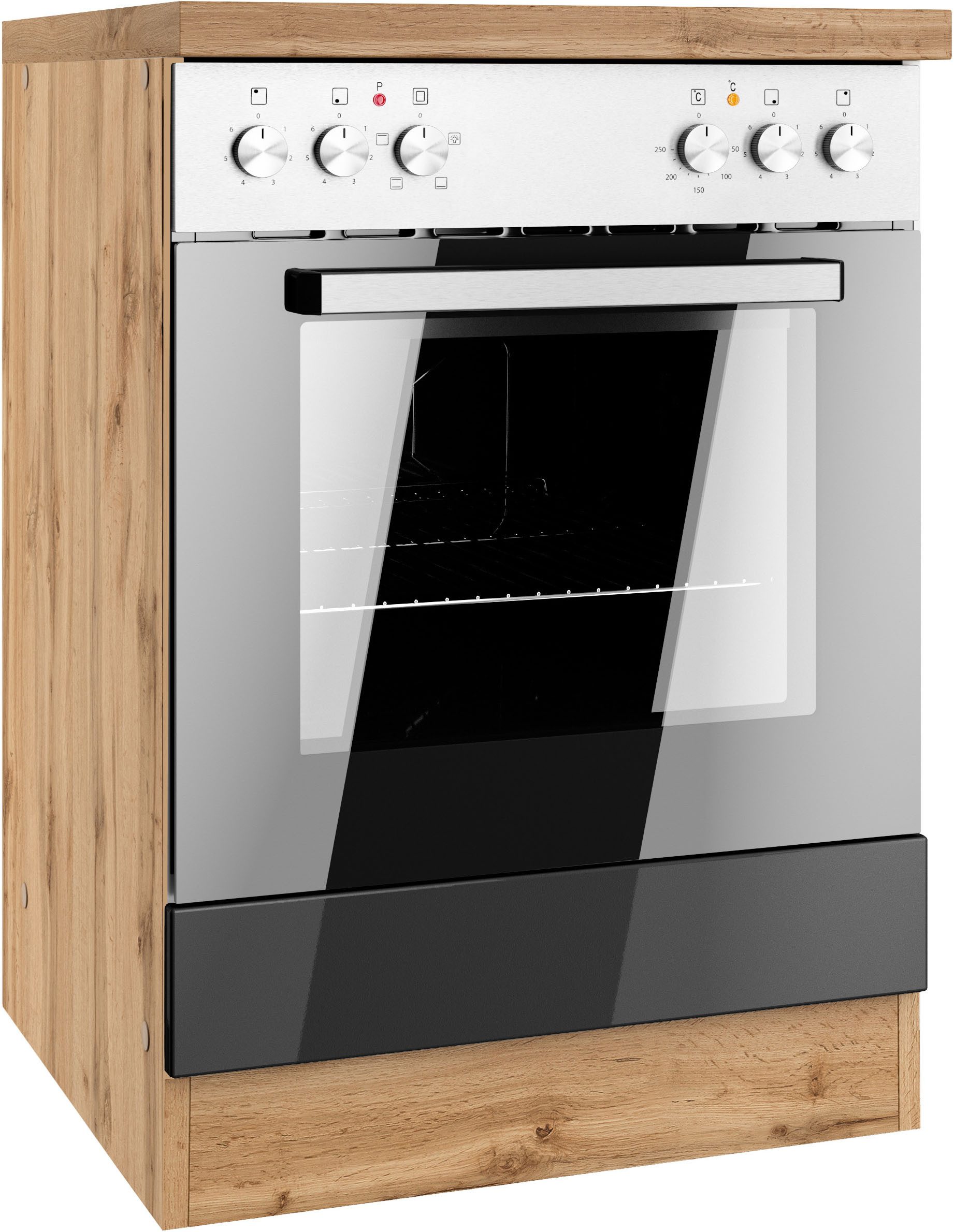 KOCHSTATION Herdumbauschrank KS-Virginia,neu in verbesserter Ausführung (Stauraum) Breite 60 cm, Höhe 85 cm, Nische für Ofen B/H/T: 56/59/55 cm