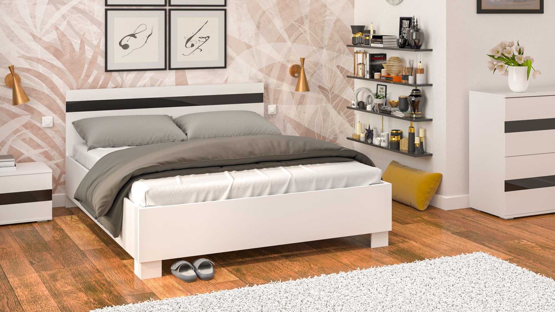Siblo Bett »Klassisches Doppelbett Ellen 200x160 cm mit elegantem Kopfteil  - Doppelbetten - Möbelplatte - Holzrahmen«, Möbelplatte online kaufen | OTTO
