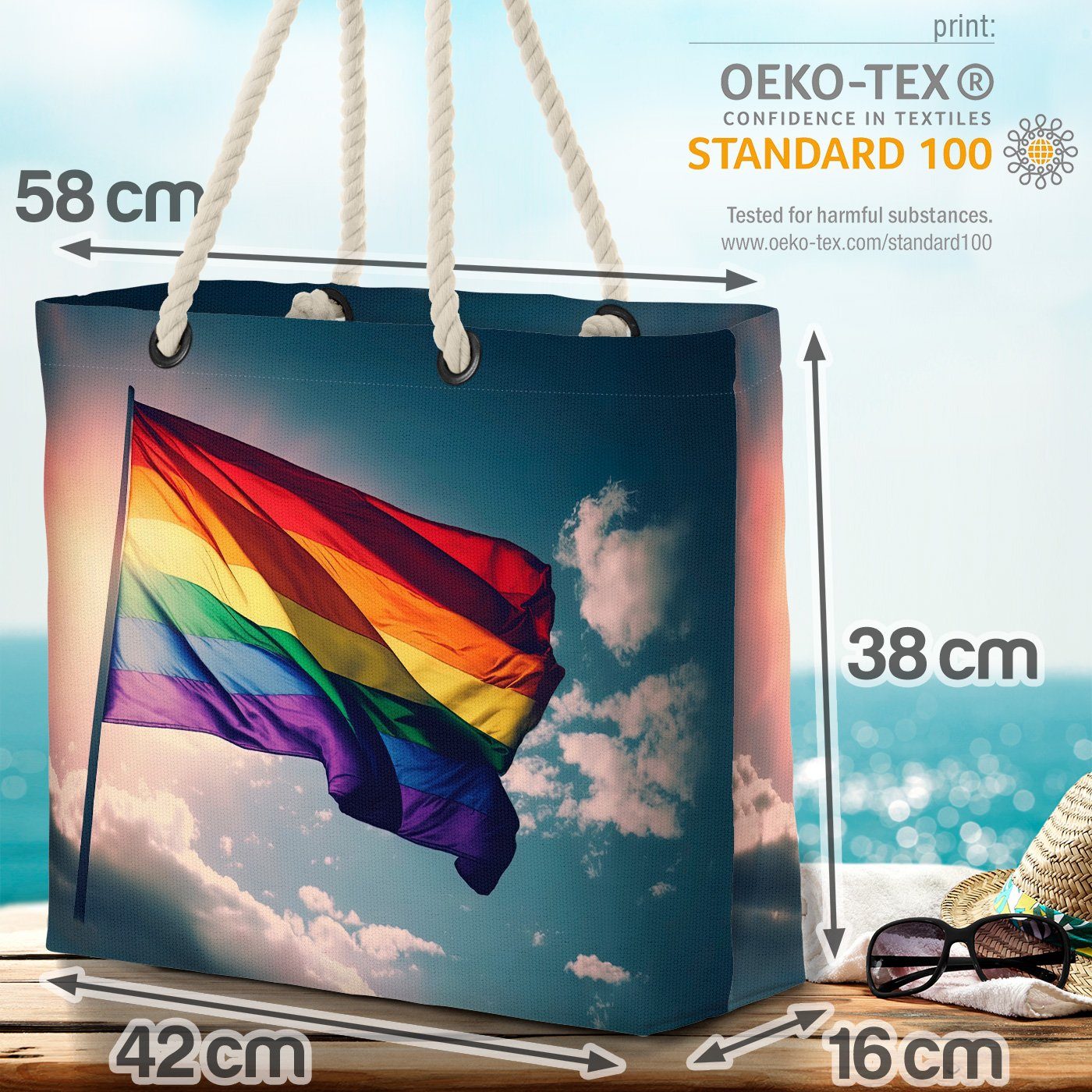 VOID Strandtasche (1-tlg), Regenbogen Fahne parade flag Gay Flagge cl pride Flagge Himmel Wolken