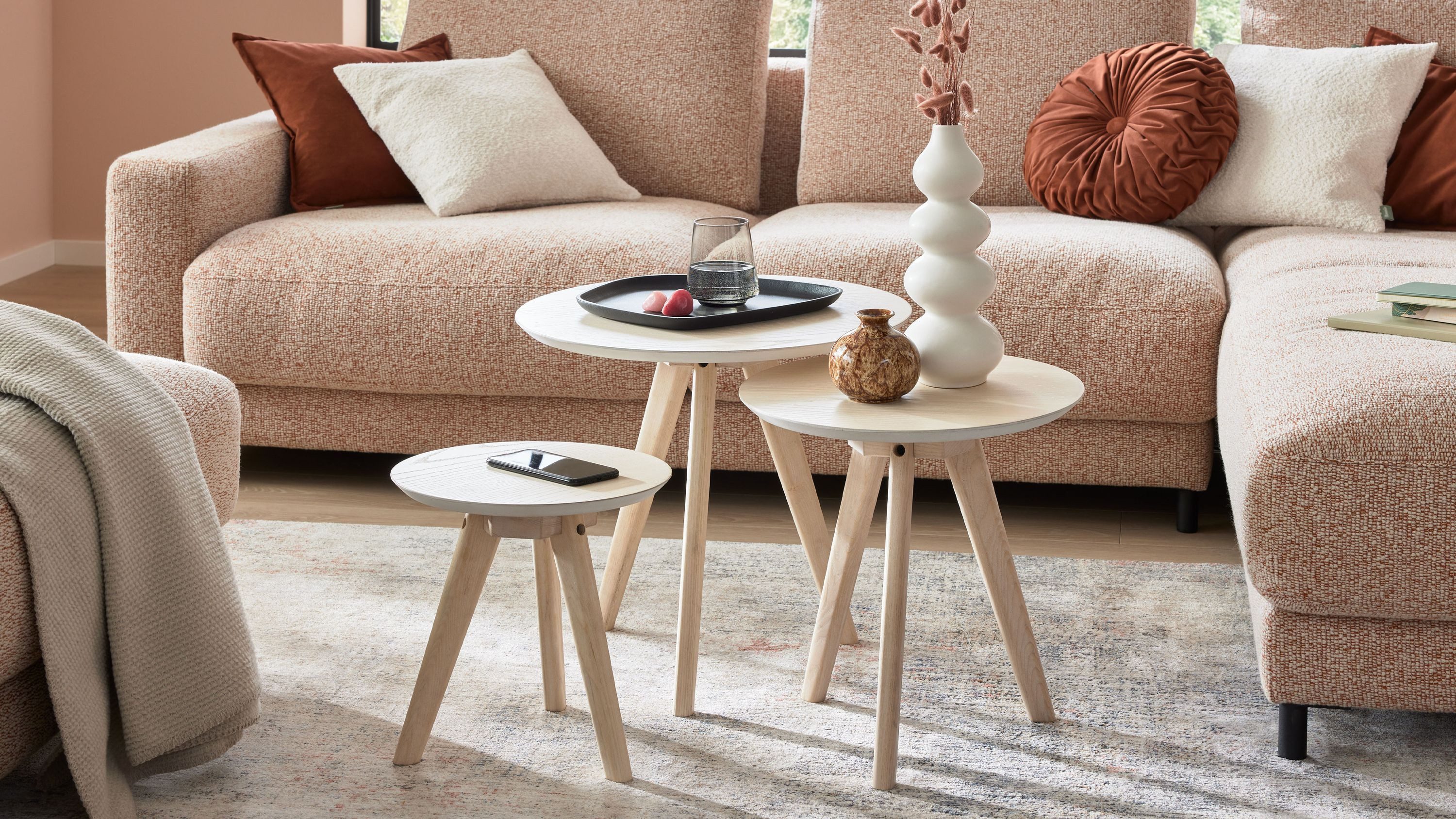 Gutmann Factory Eckschreibtisch Ludwig Gutmann Couchtisch-Set Roomio No. 2000 weiß Esche dreiteilig