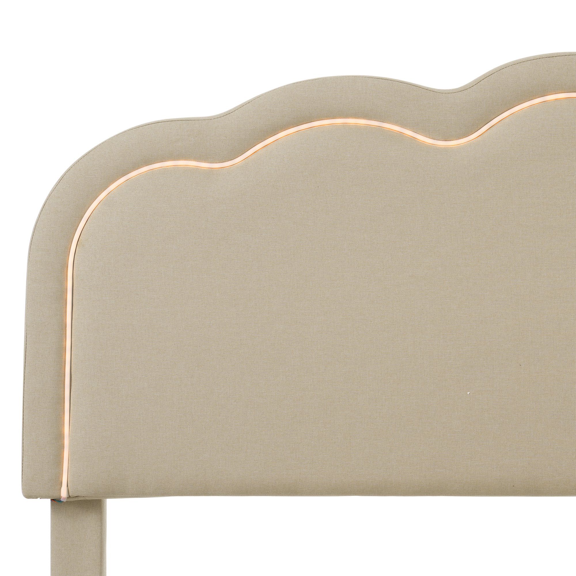 Polsterbett (LED Doppelbett), mit Lattenrost & Verstellbares Kopfteil in Puff-Form 140x200cm, Leinen