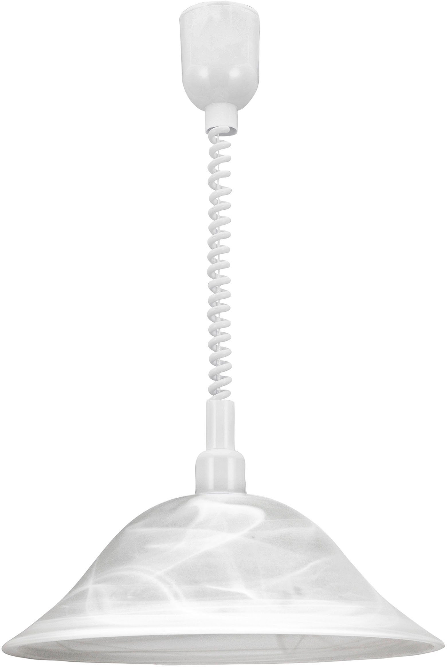 EGLO Hängeleuchte ALESSANDRA Hängelampe, E27, Kunststoff und Glas, Esszimmerlampe, Lampe, Seilzugmechanismus, ohne Leuchtmittel, Hängeleuchte, Wohnzimmerlampe, H110 x Ø38 cm, weiß, 1X60W exkl.