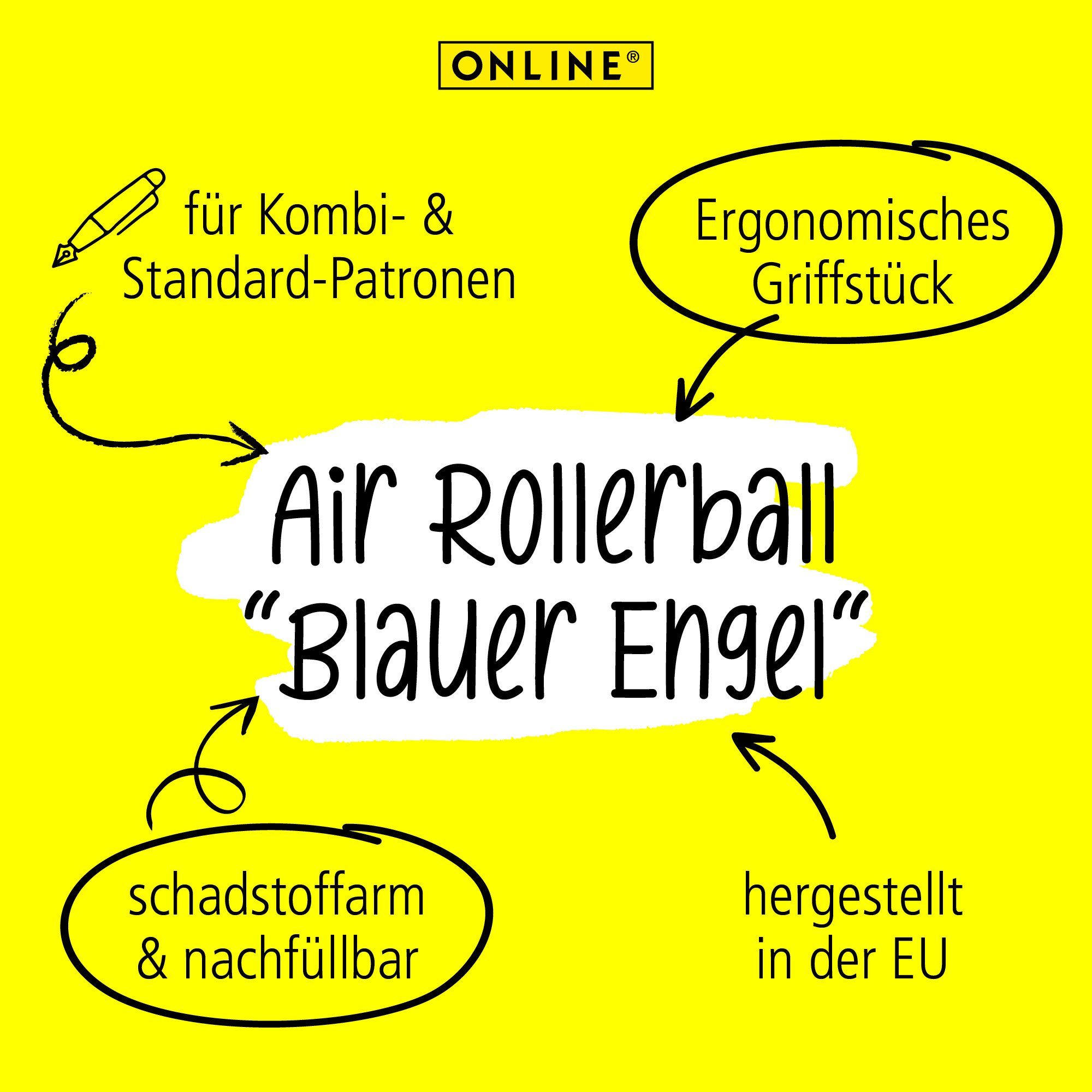 Online Pen für Rollerball ideal die Engel Schule Air, Blauer ergonomisch, Tintenroller Zertifiziert