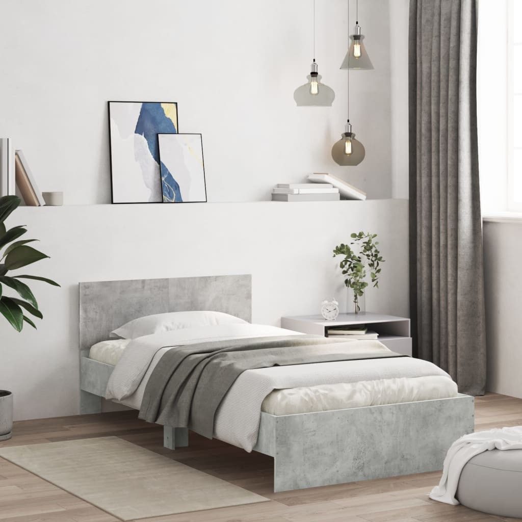 furnicato Bettgestell mit Kopfteil 203x104x70 cm Betongrau Holzwerkstoff (1-tlg), Schlafmöbel mit Rückenstütze zum Lesen und robustem Massivholz