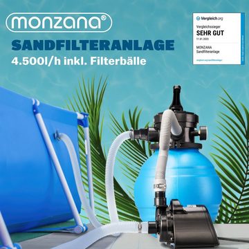 monzana Sandfilteranlage Sandfilteranlage Set, 4,5 m³/h inkl. 320g Filterbälle 2in1 Adapter Ø32mm – 38mm 4 Wege